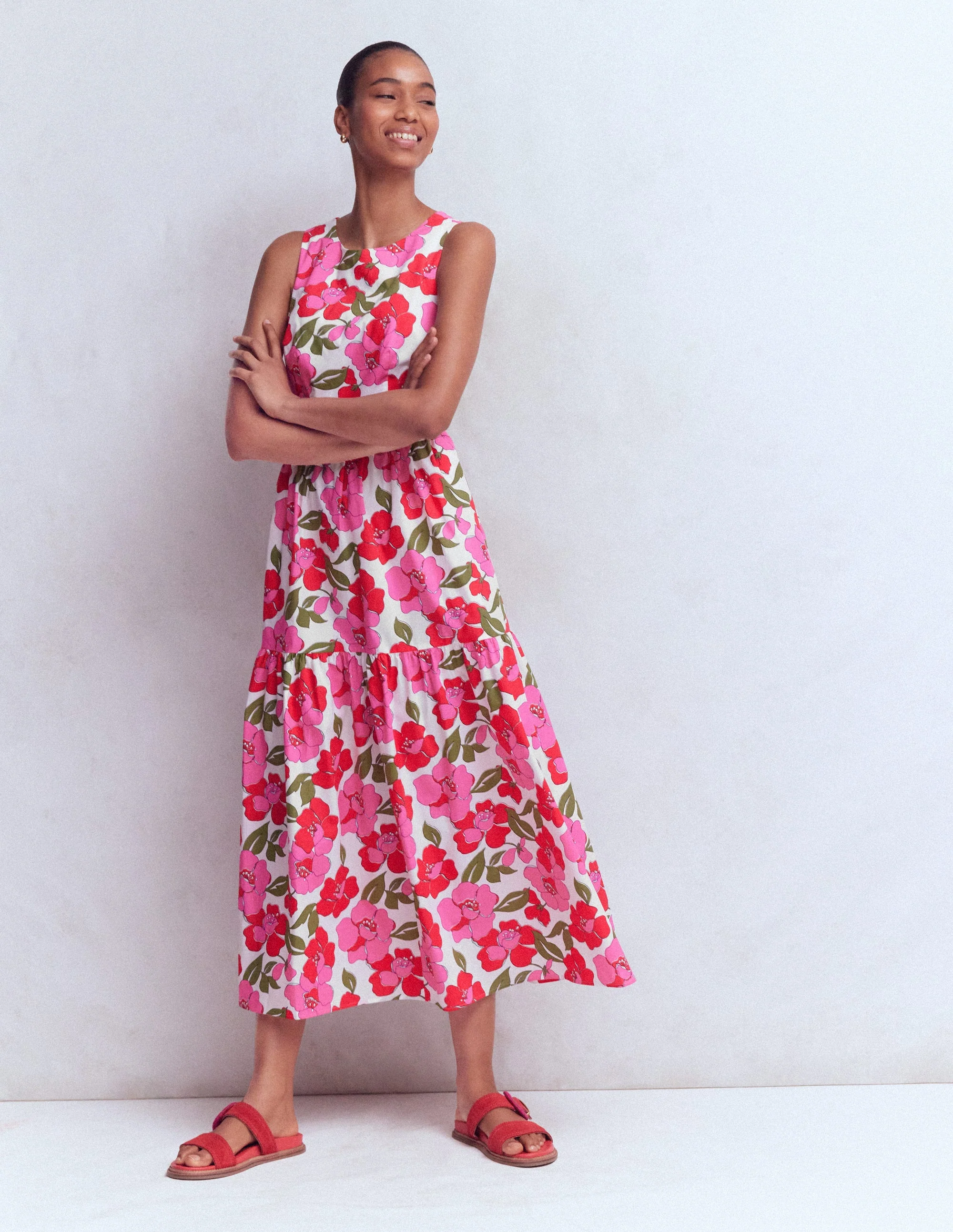Sleeveless Poplin Dress-Pink Radiant Bloom