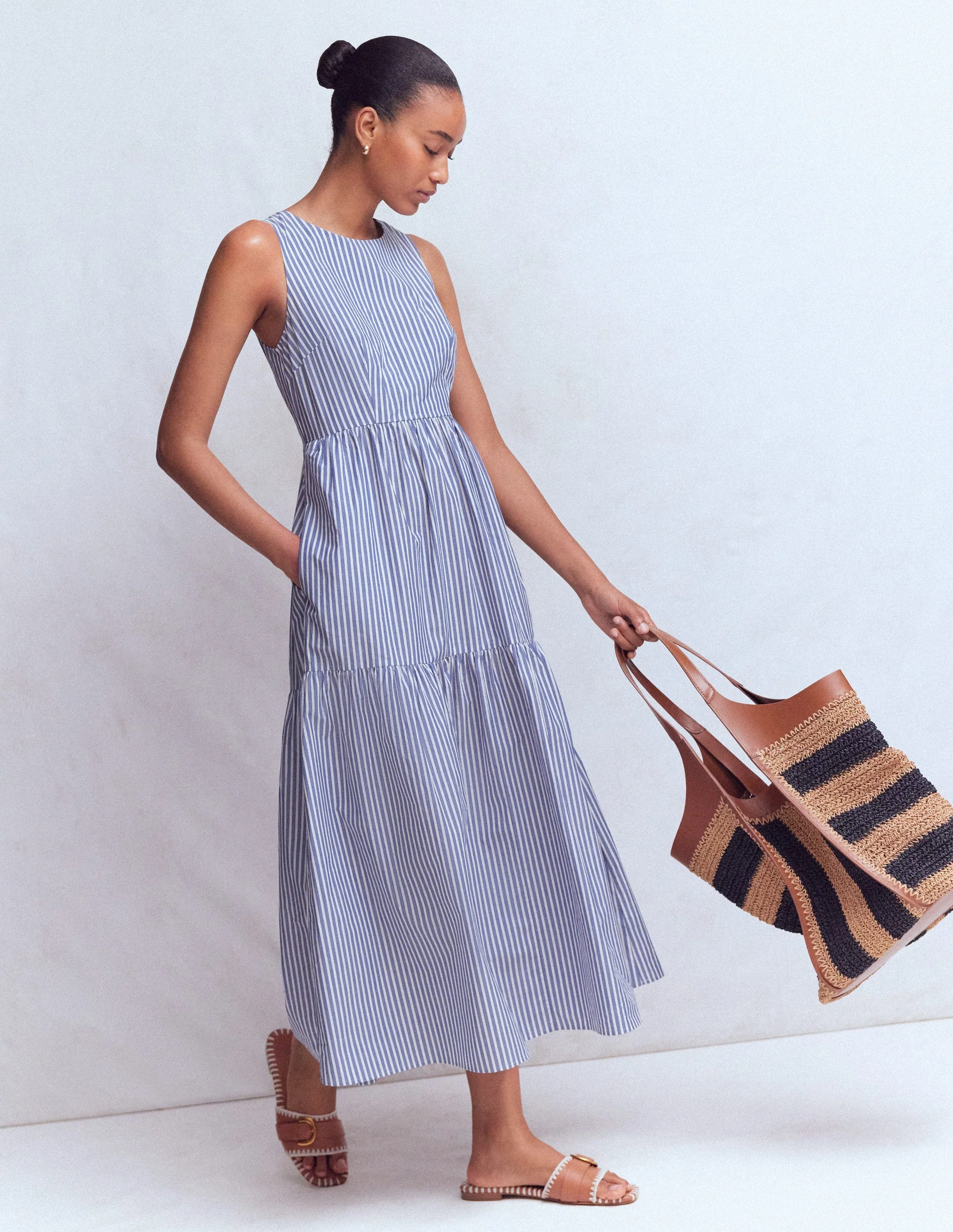 Sleeveless Poplin Dress-Surf the Web Stripe