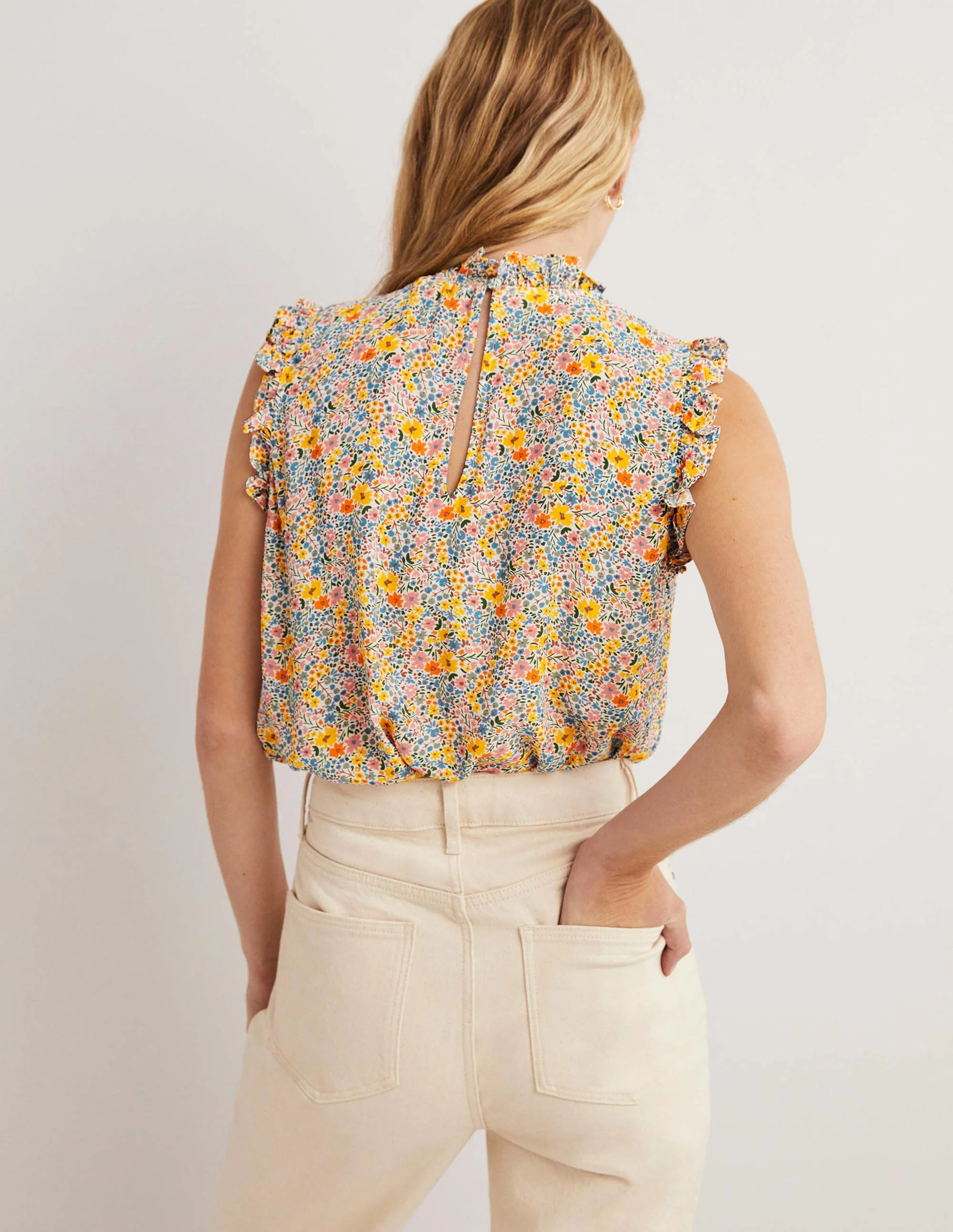 Sleeveless Smocked Top-Ivory, Abstract Ditsy - Image 3