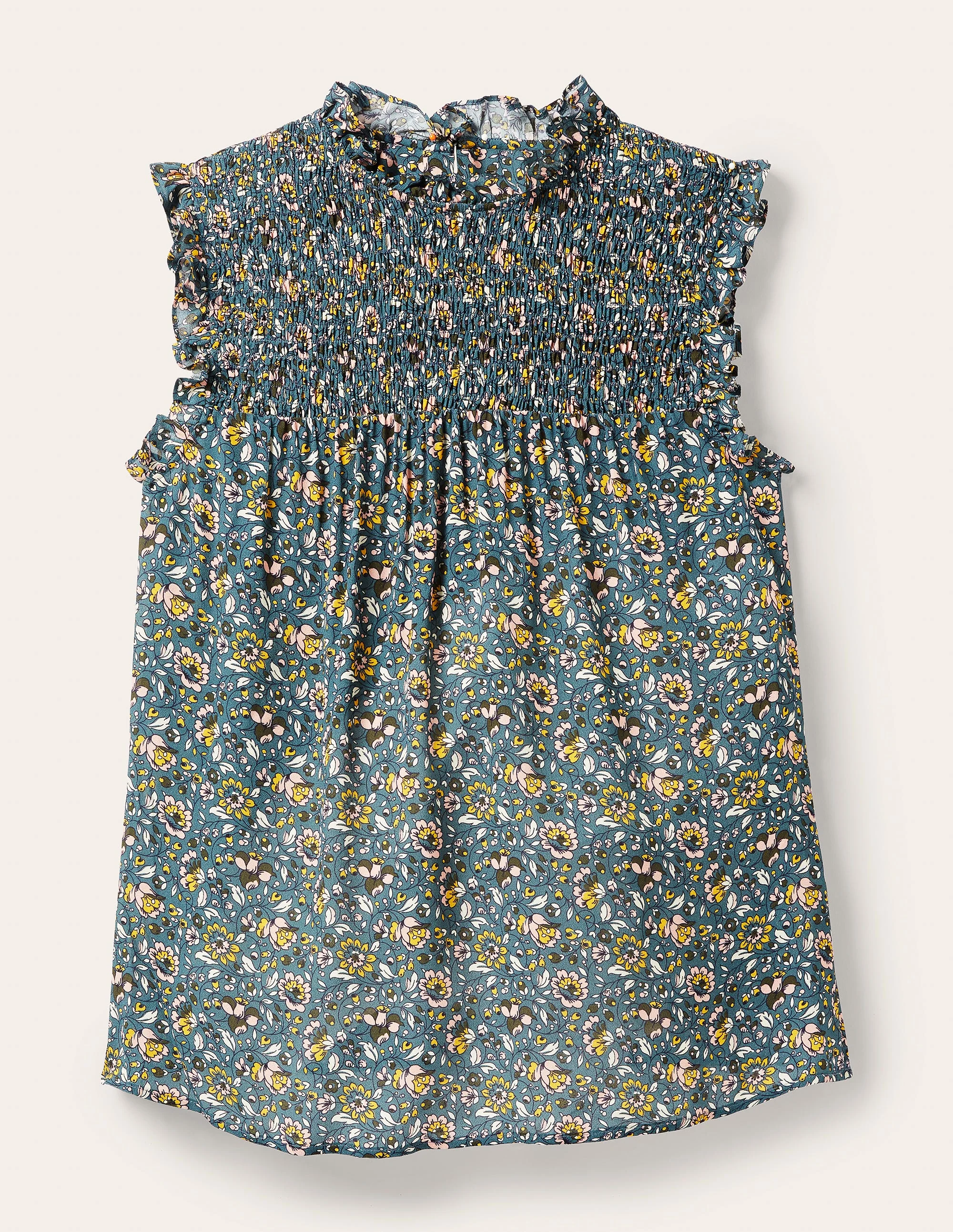 Sleeveless Smocked Top-Mid Blue, Botanic Meadow - Image 9