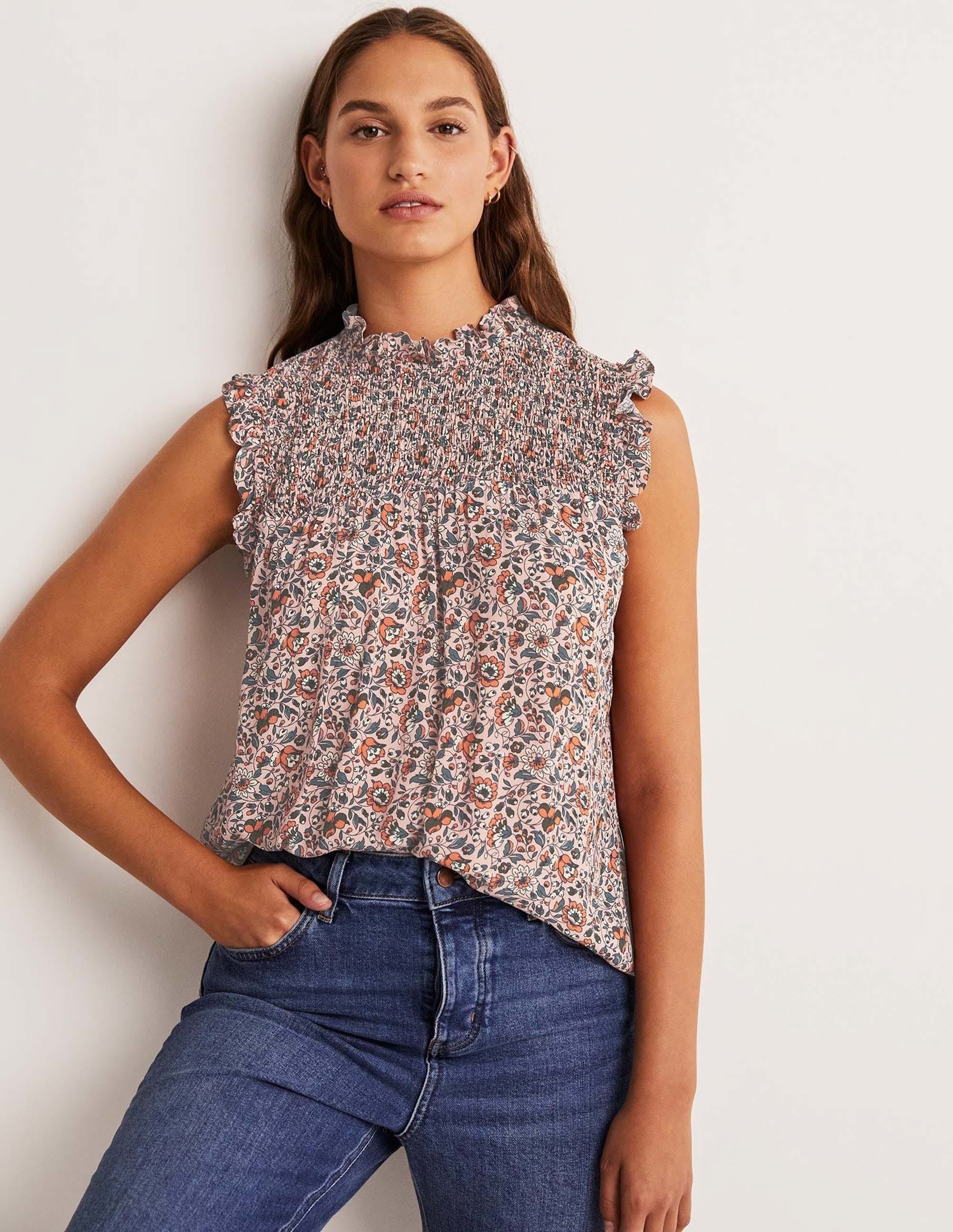 Sleeveless Smocked Top-Milkshake, Botanic Meadow