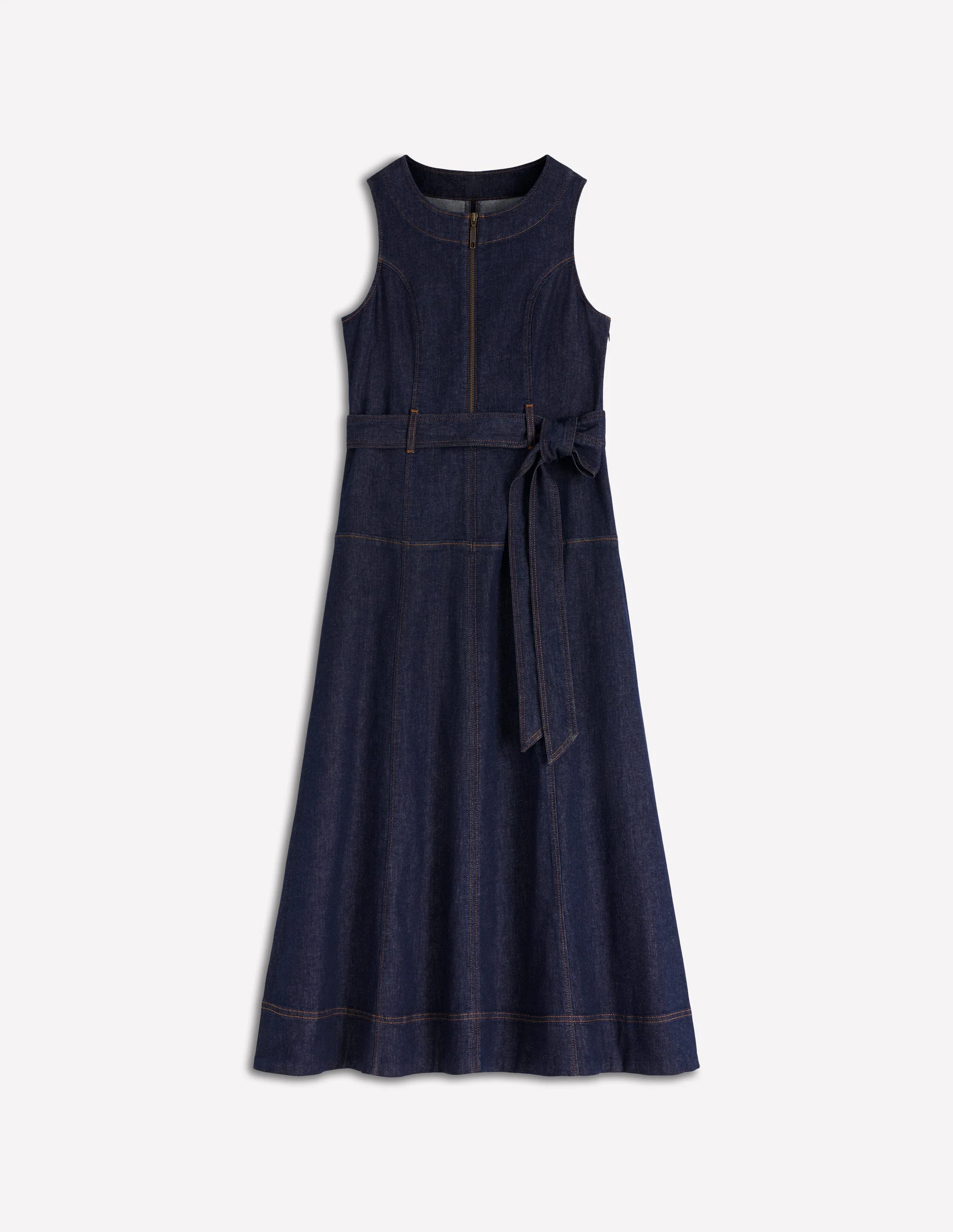 Sleeveless Zip Denim Dress-Indigo Wash - Image 6