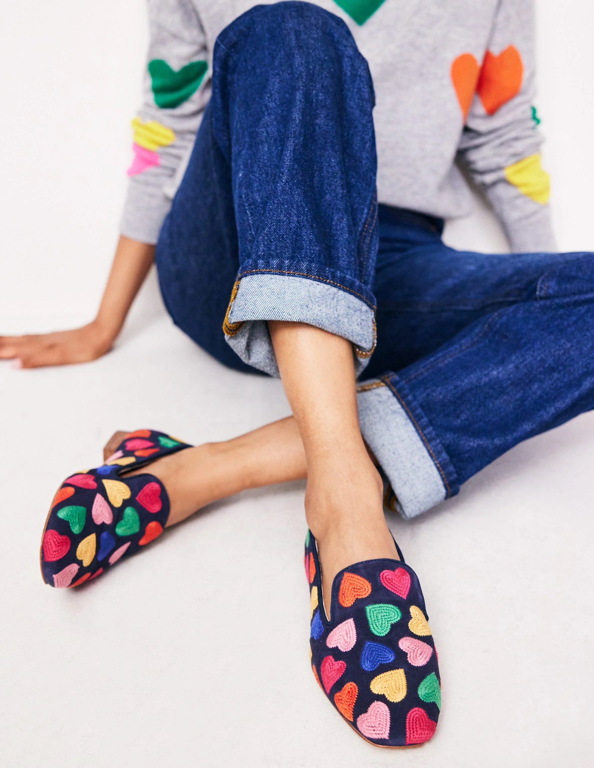 Slipper Cut Loafers-Multi Navy Hearts