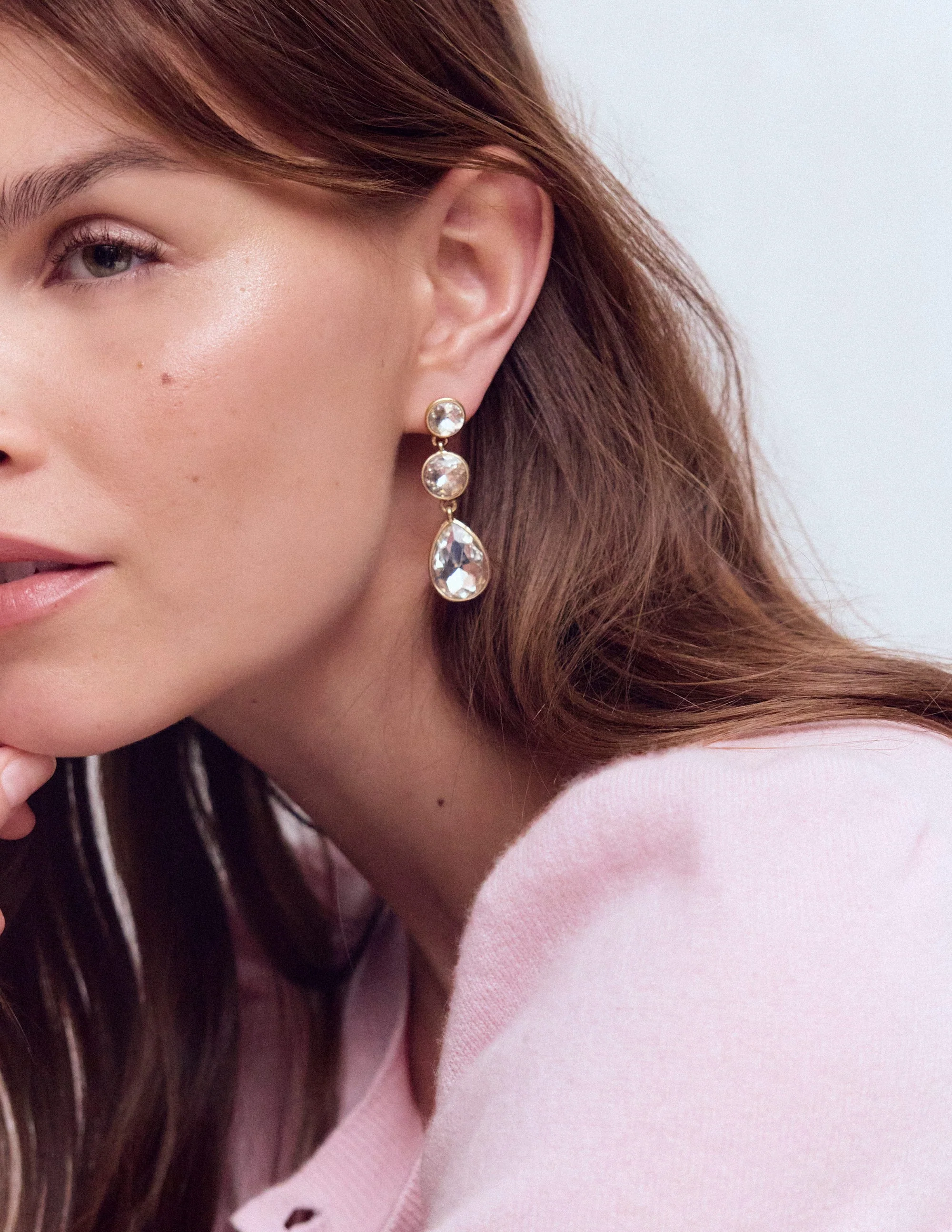 Small Jewel Drop Earrings-Clear - Image 2