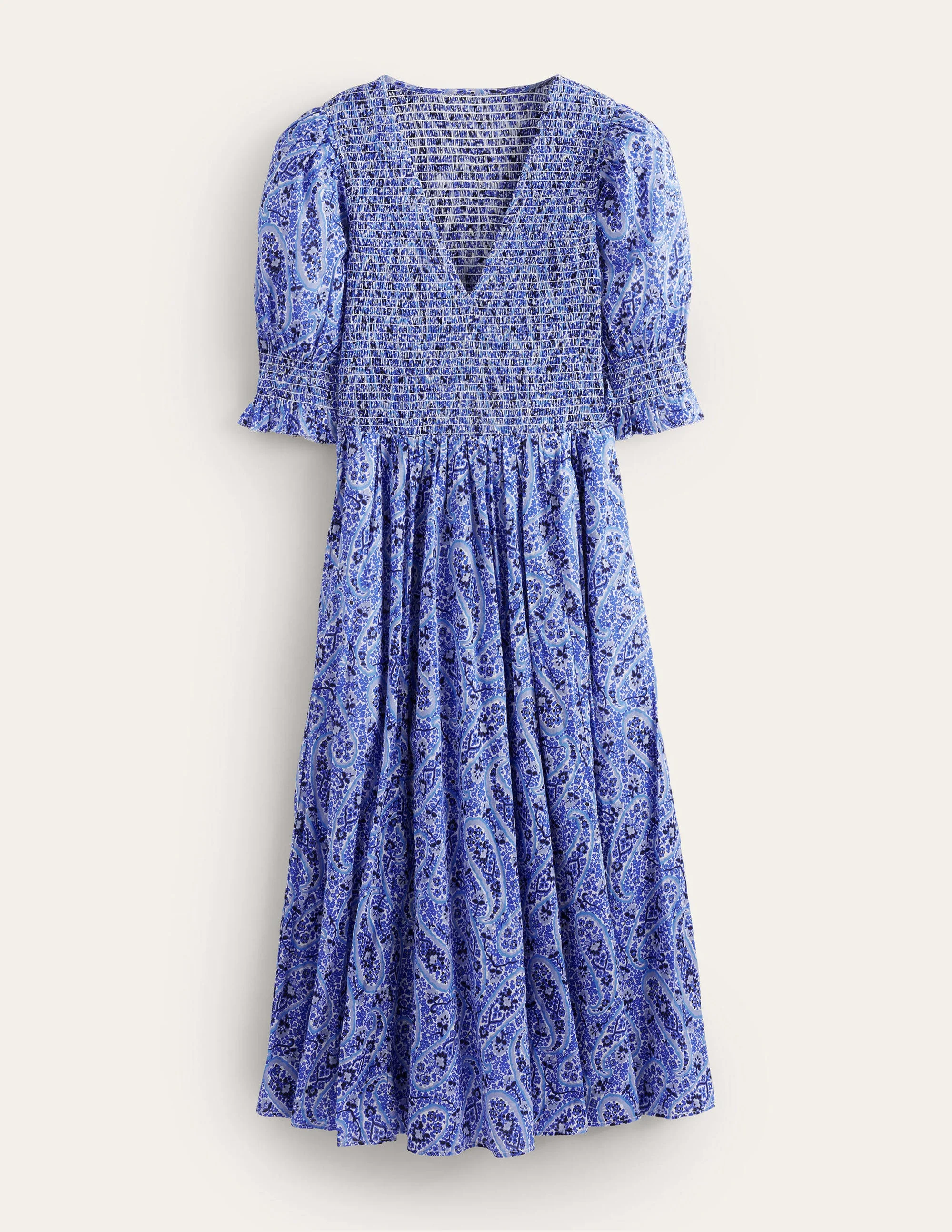 Smocked Bodice Midi Dress-Nebulas Blue, Paisley Blooms - Image 5