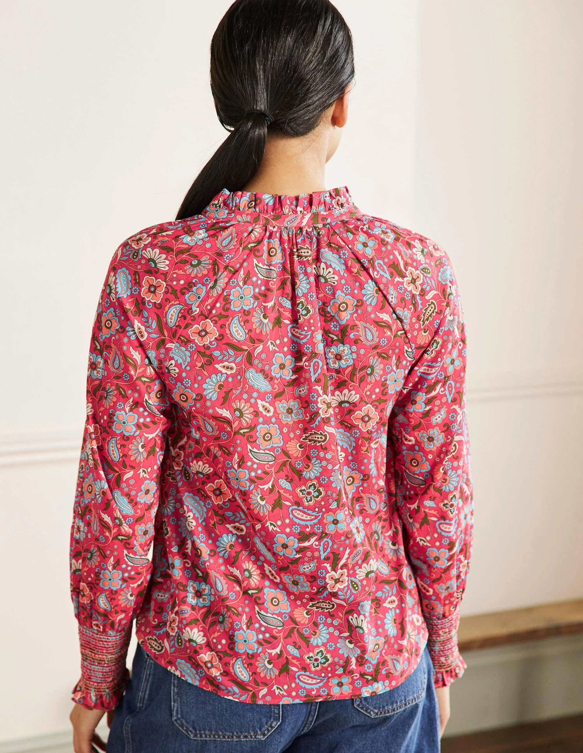 Smocked Cuff Printed Top-Radish, Oriental Paradise - Image 3