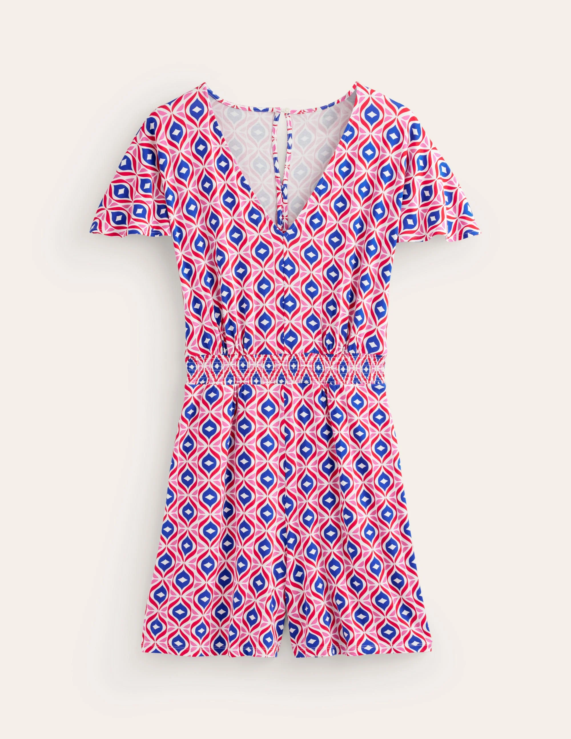 Smocked Jersey Playsuit-Rubicondo, Diamond Wave - Image 5
