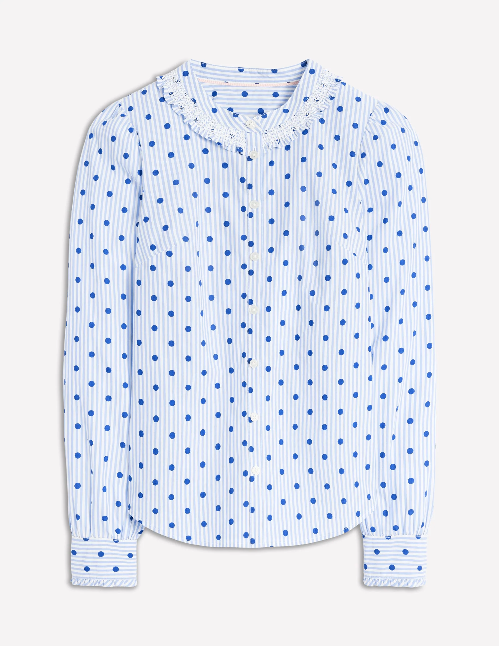 Smocked Neck Shirt-Forget Me Not Blue Fine Stripe - Image 5