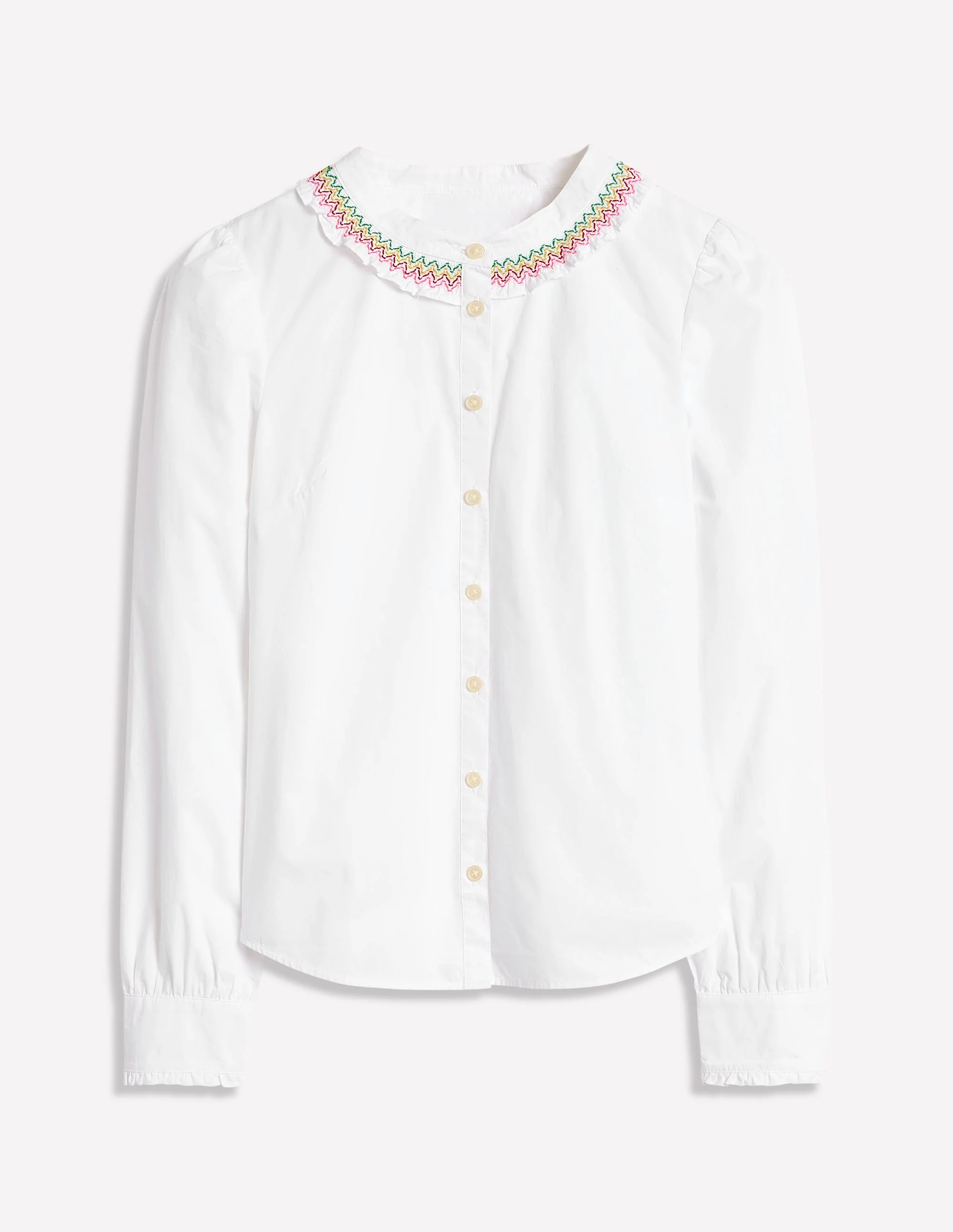 Smocked Neck Shirt-White, Multi Stitching - Image 5