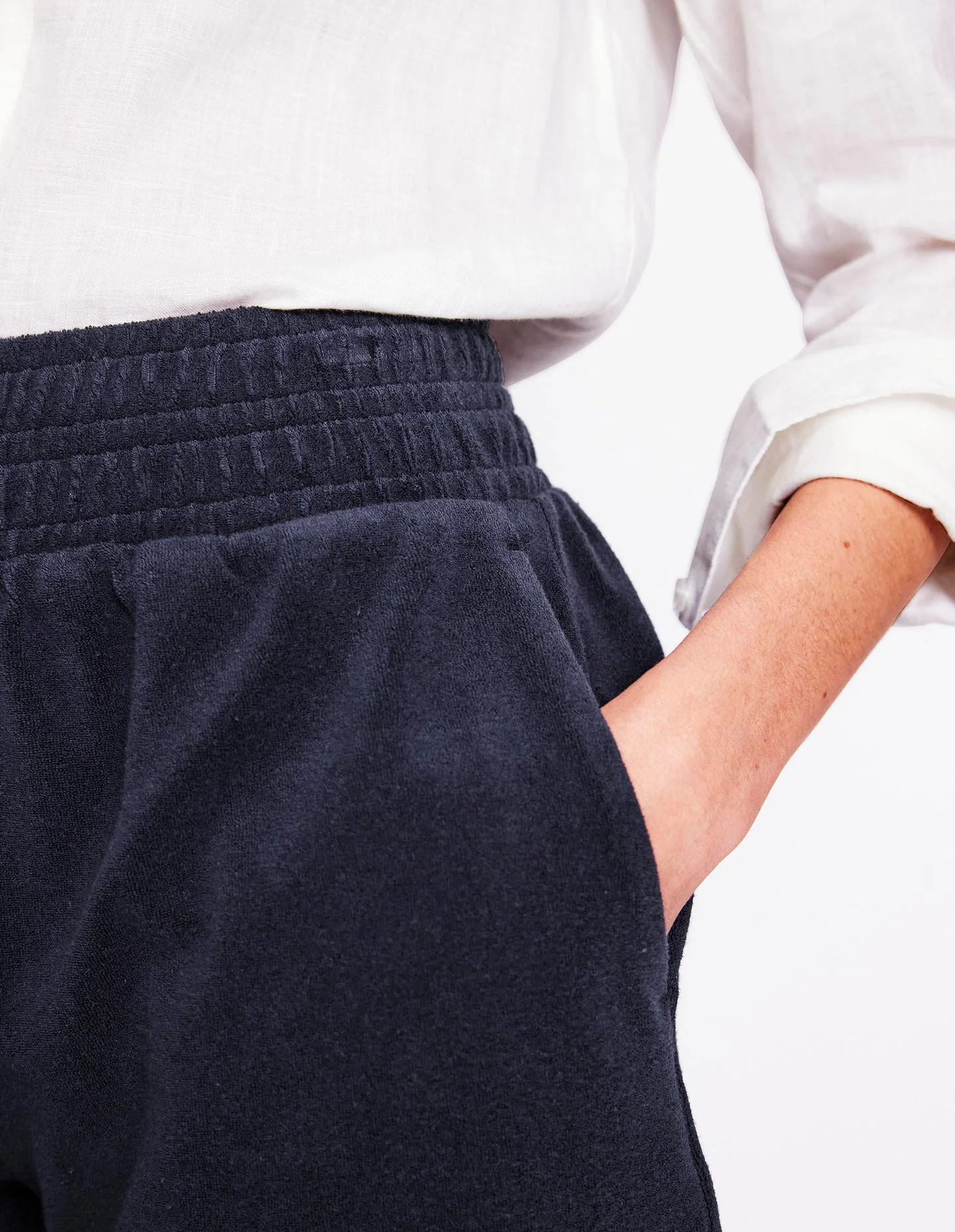 Smocked Towelling Short-Navy - Image 2