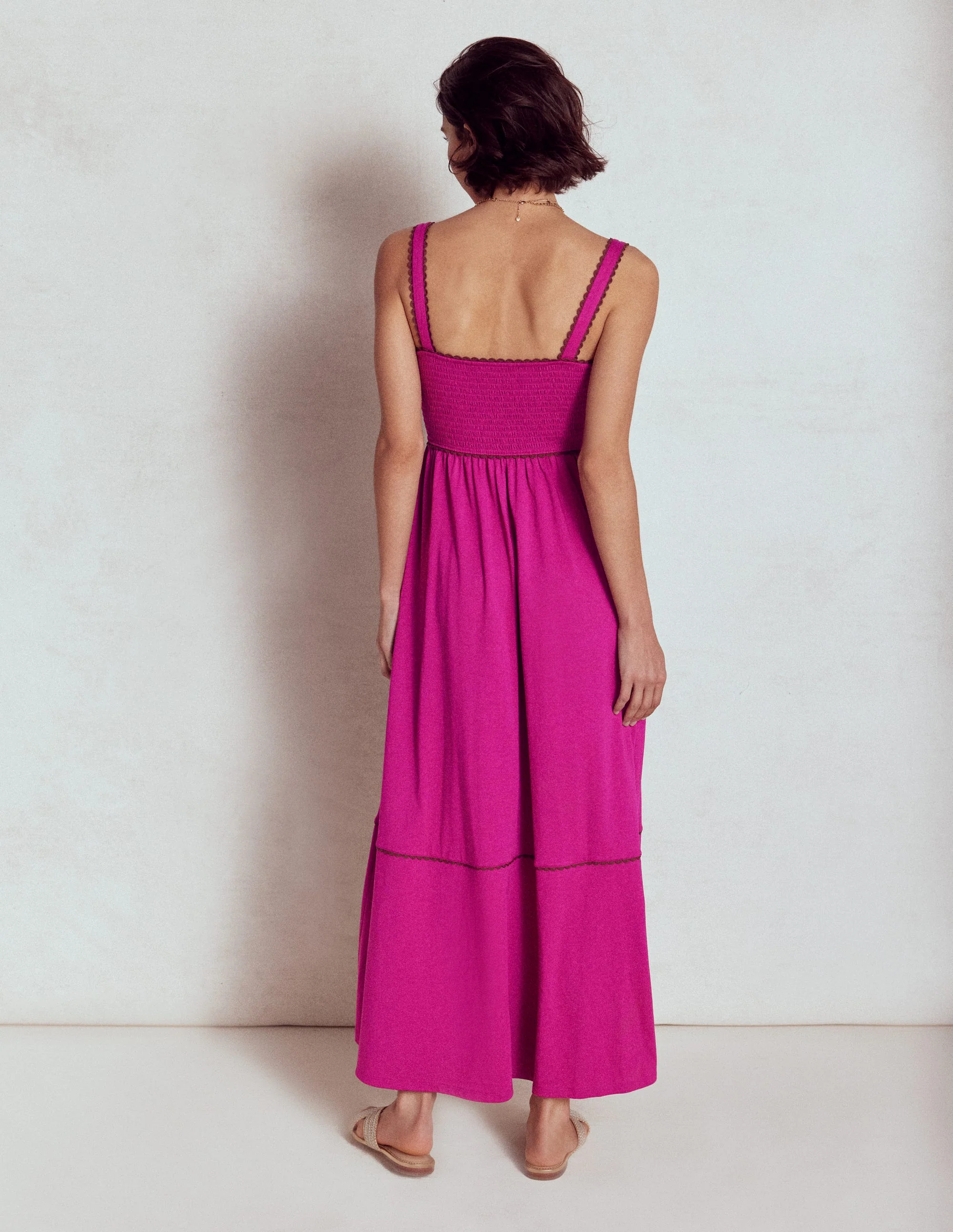 Smocked Trim Maxi Dress-Fuchsia - Image 3