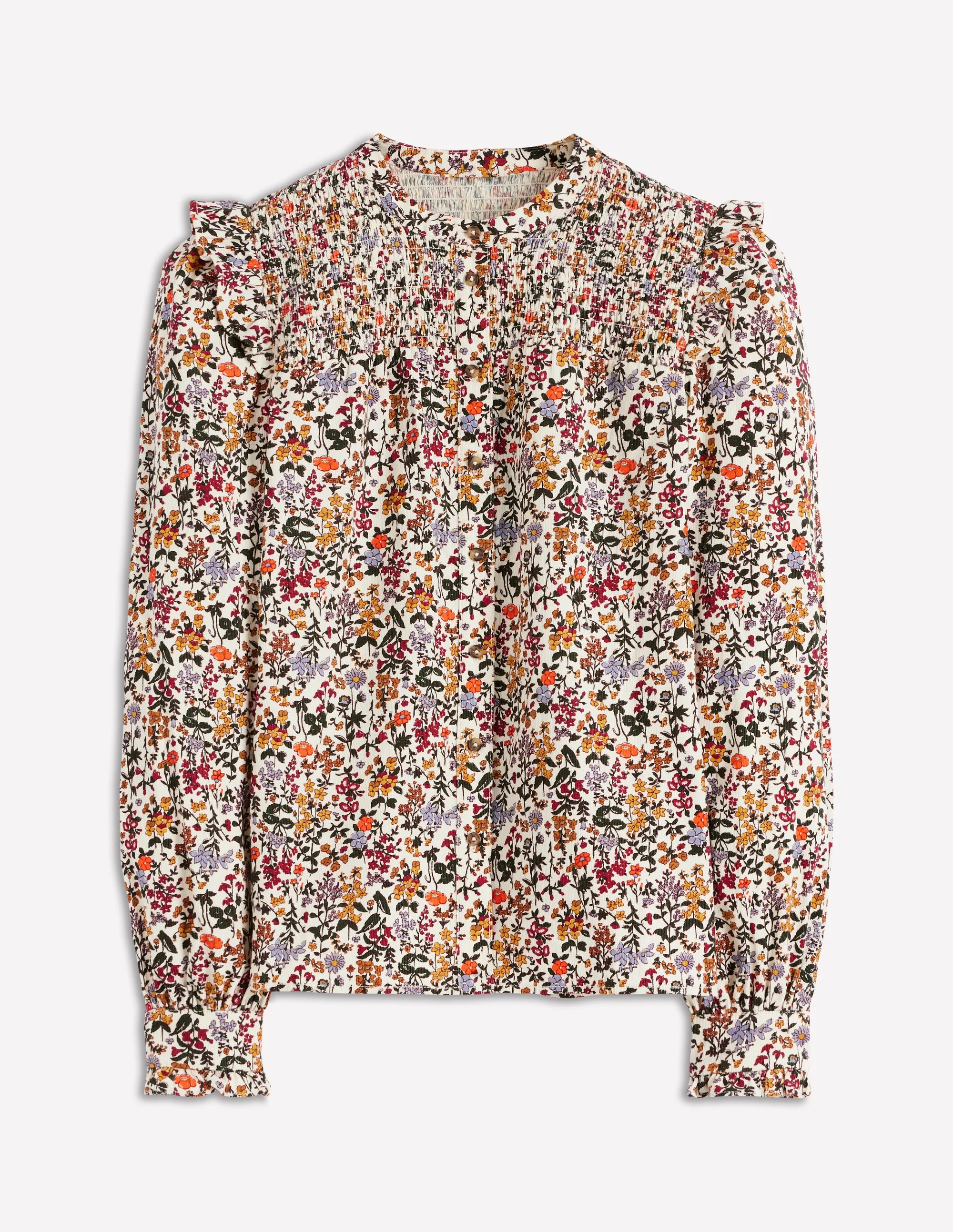 Smocked Yoke Cord Top-Ivory Floral - Image 9