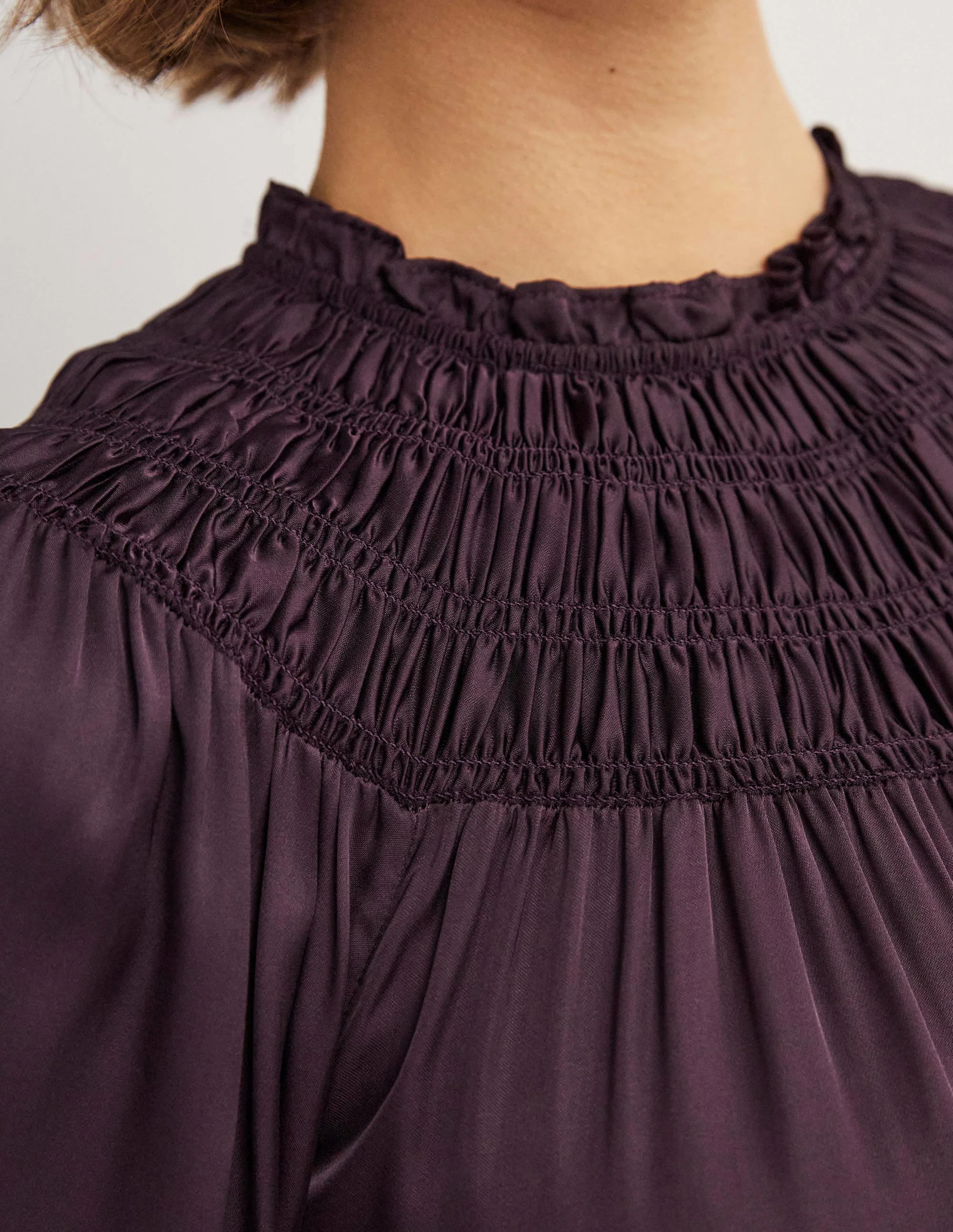Smocked Yoke Detail Top-Fig Purple - Image 2