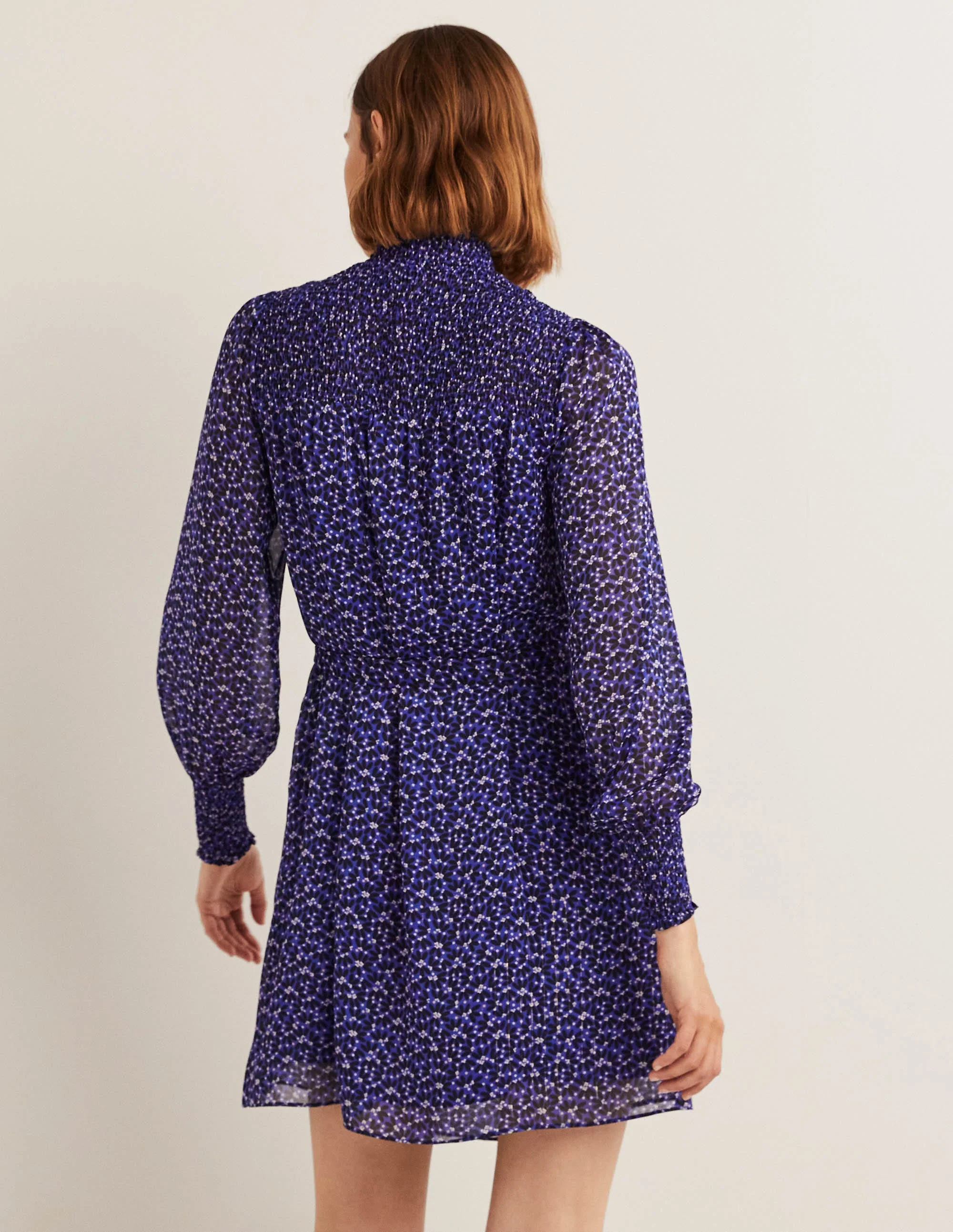 Smocked Yoke Metallic Dress-Bluing, Scatter Petal - Image 3