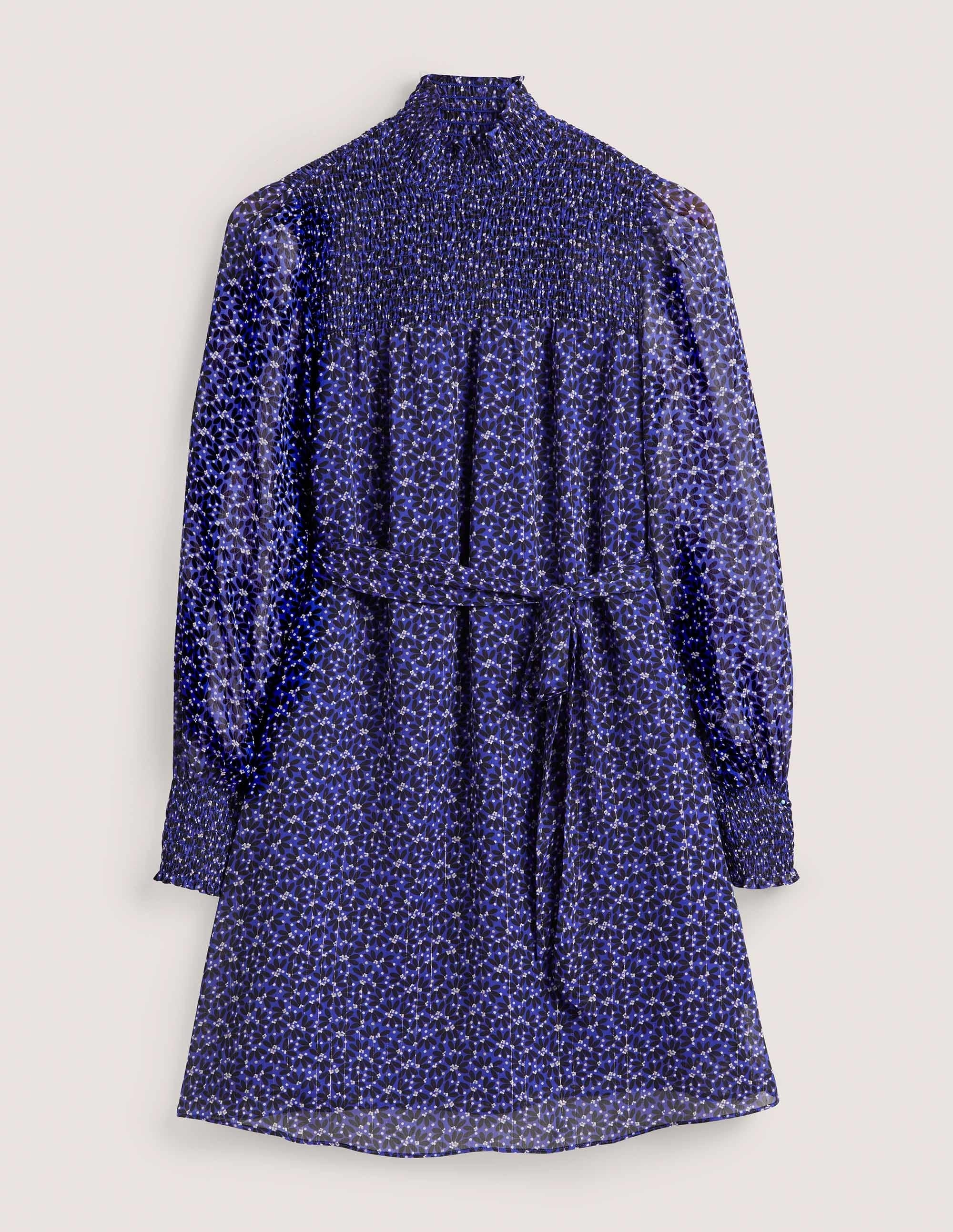 Smocked Yoke Metallic Dress-Bluing, Scatter Petal - Image 6