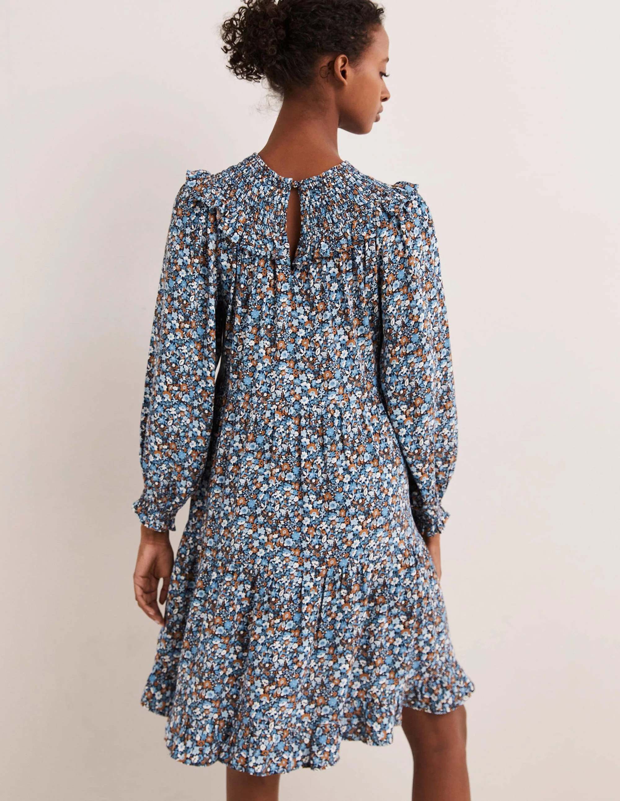 Smocked Yoke Tiered Dress-Riviera Blue, Floret Meadow - Image 3
