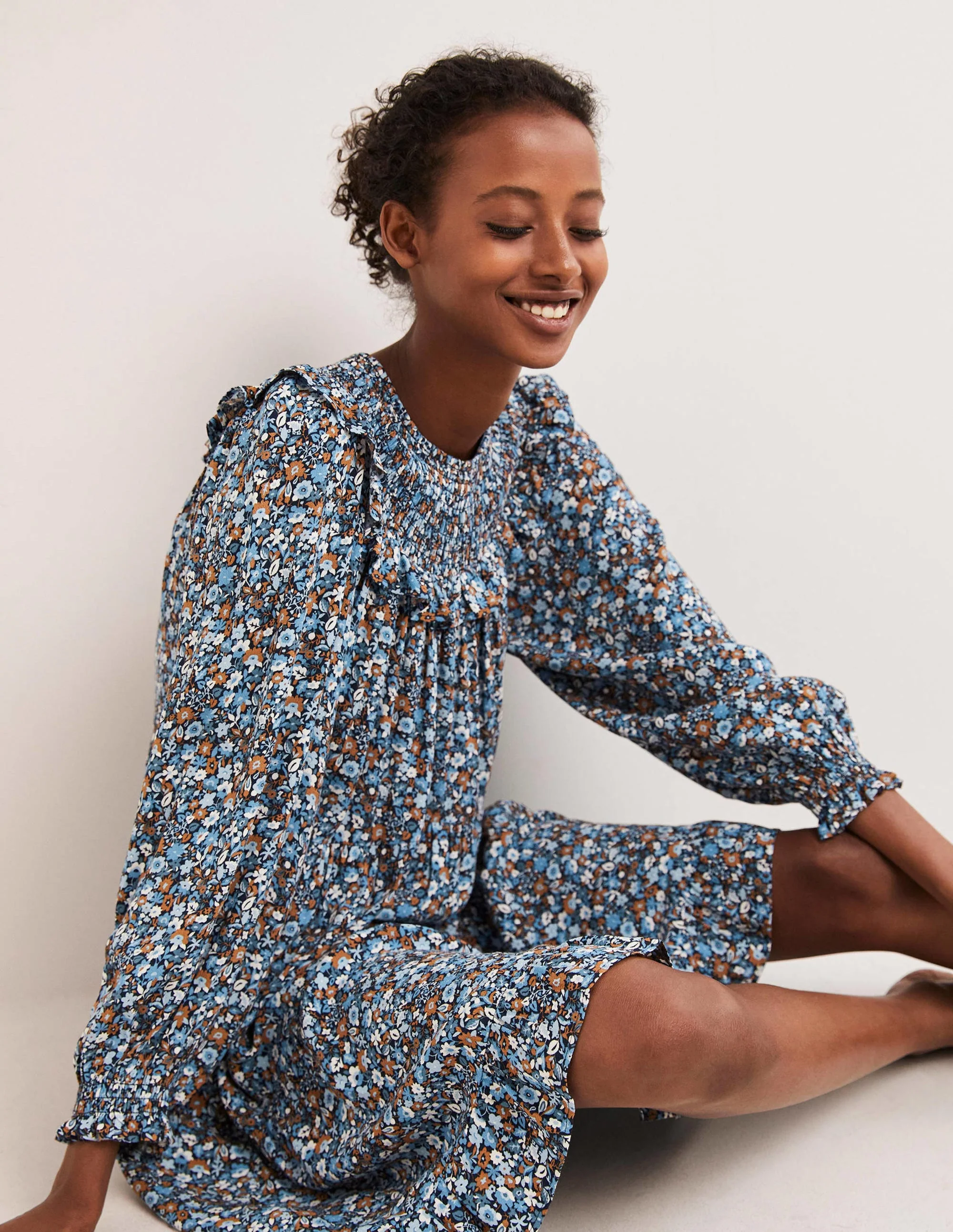 Smocked Yoke Tiered Dress-Riviera Blue, Floret Meadow - Image 4