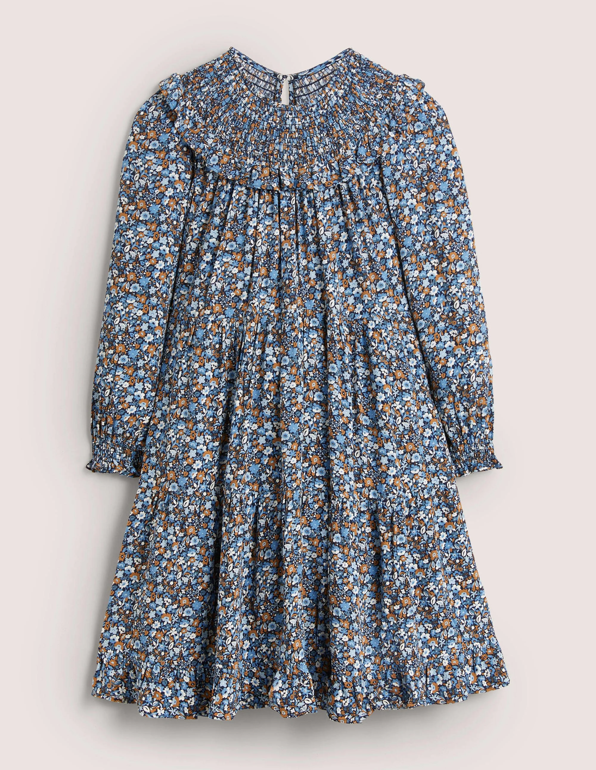 Smocked Yoke Tiered Dress-Riviera Blue, Floret Meadow - Image 7