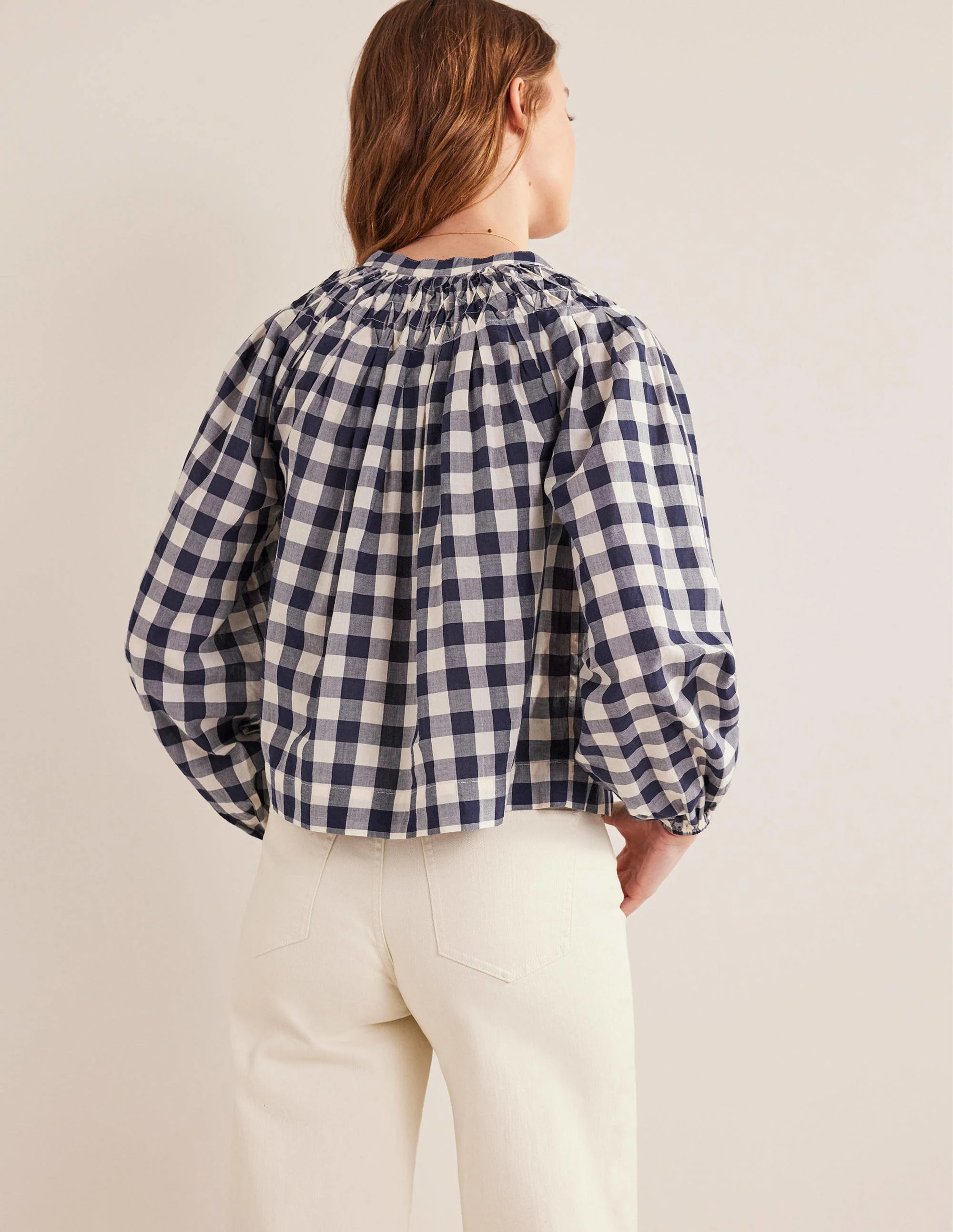 Smocking Detail Blouse-French Navy Gingham - Image 3