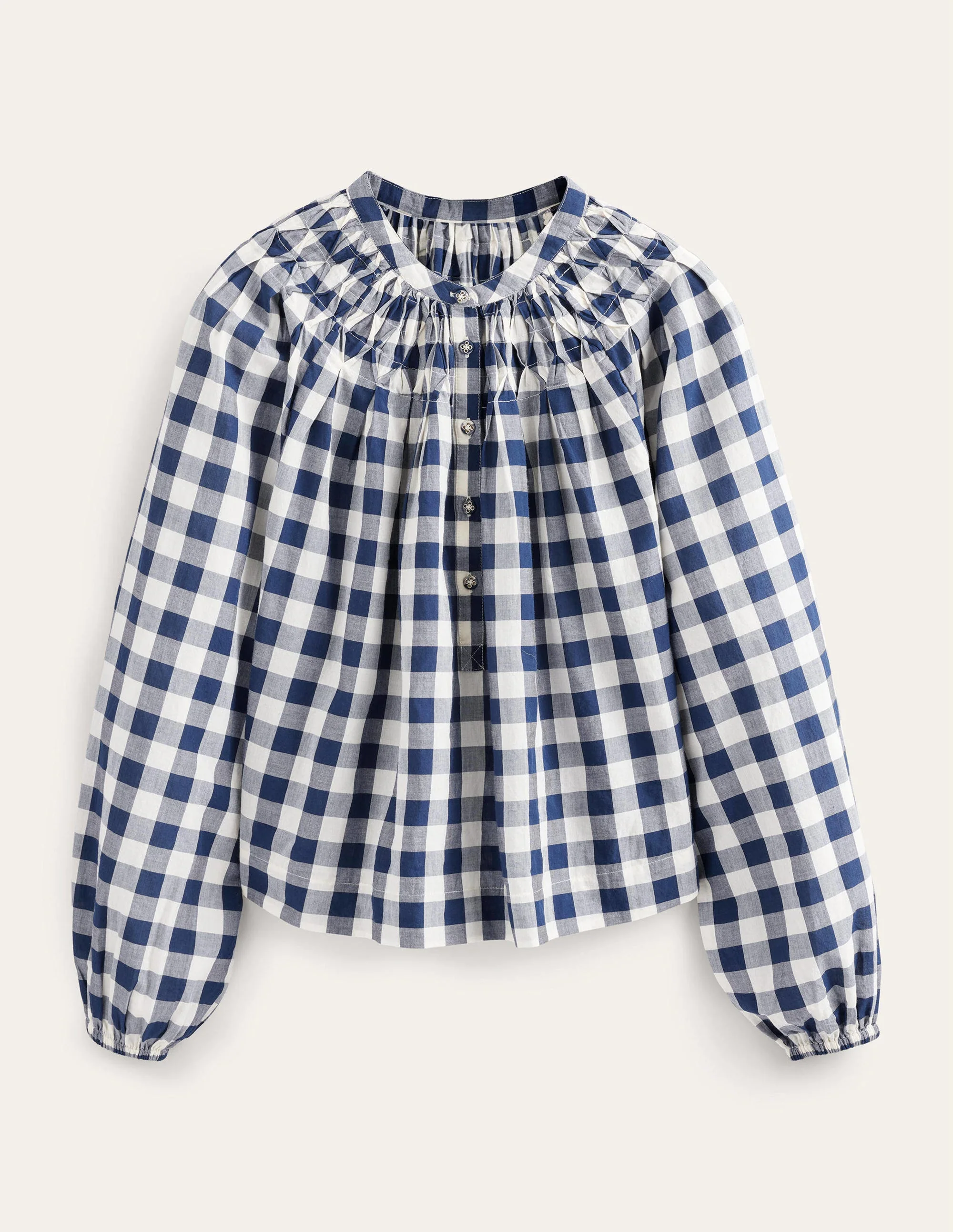 Smocking Detail Blouse-French Navy Gingham - Image 5