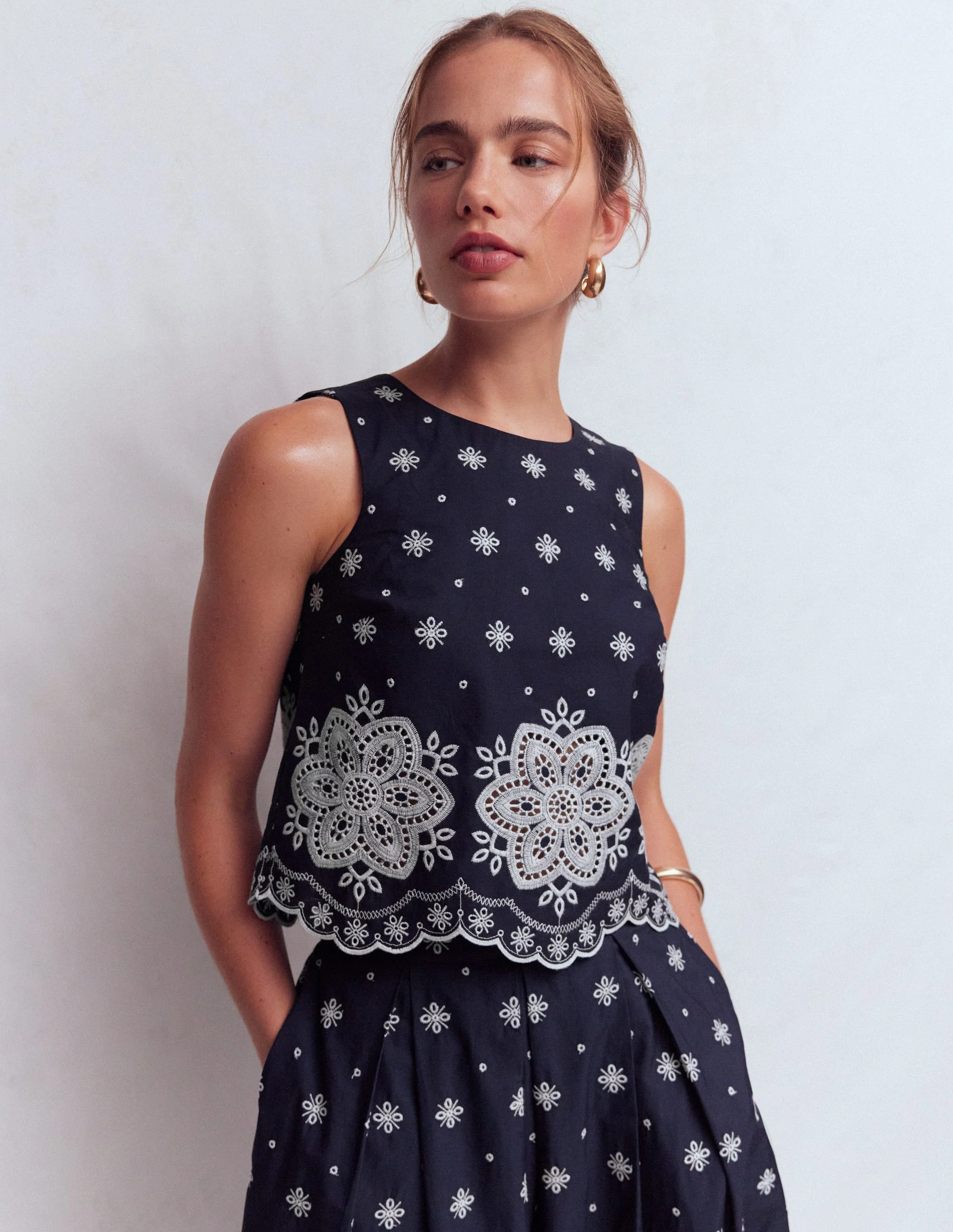 Sofia Broderie Shell Top-Navy - Image 5