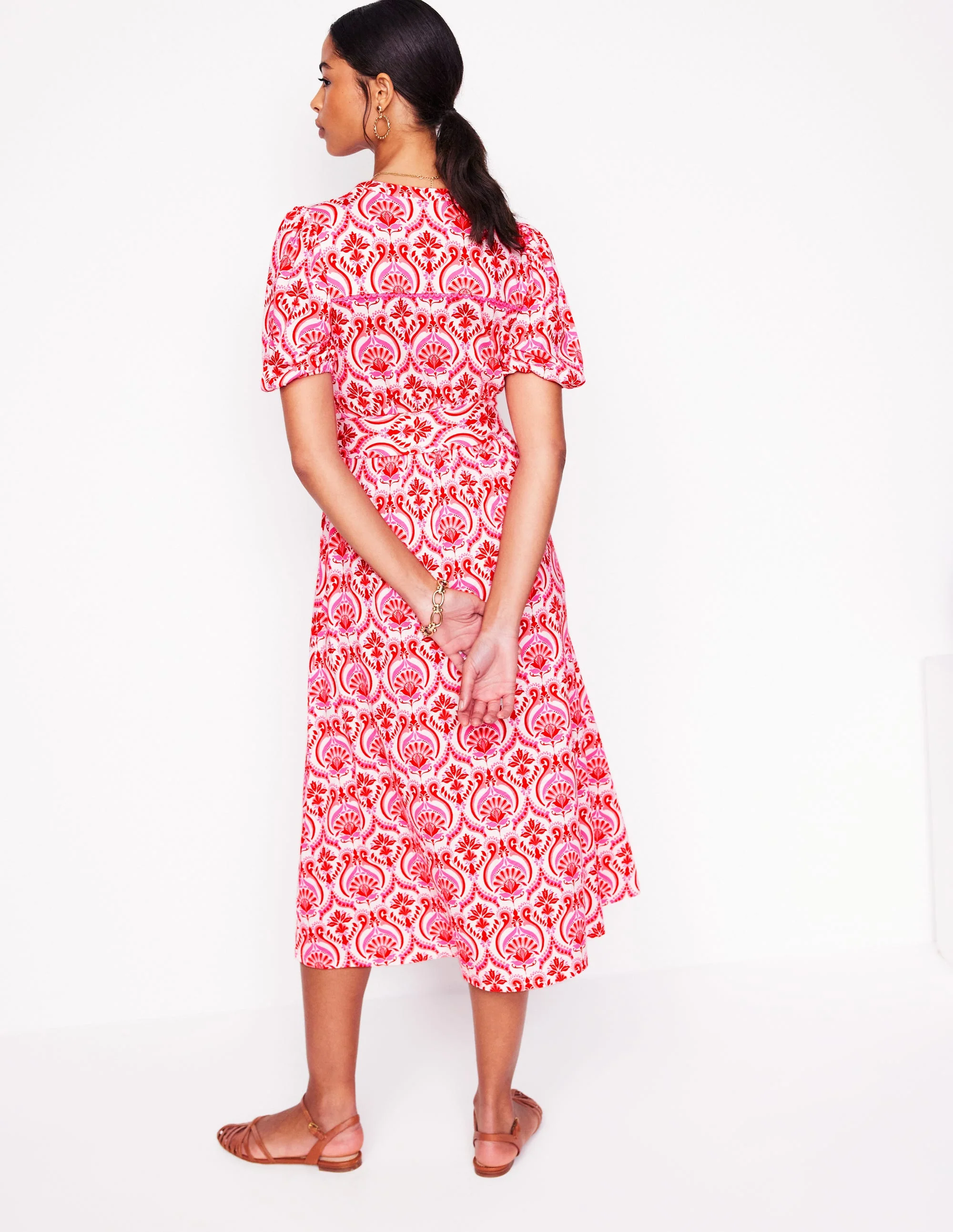 Sofia Trim Jersey Midi Dress-Poppy Red, Ornamental Floral - Image 3