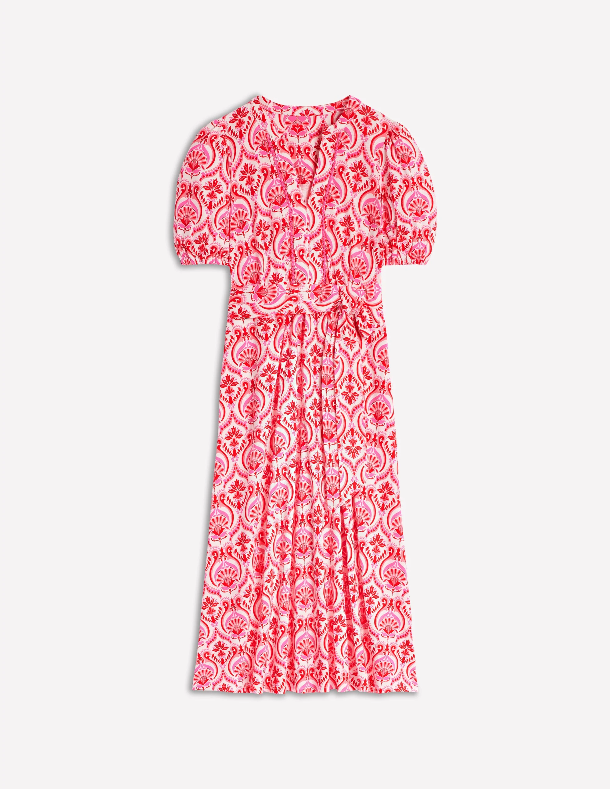 Sofia Trim Jersey Midi Dress-Poppy Red, Ornamental Floral - Image 5