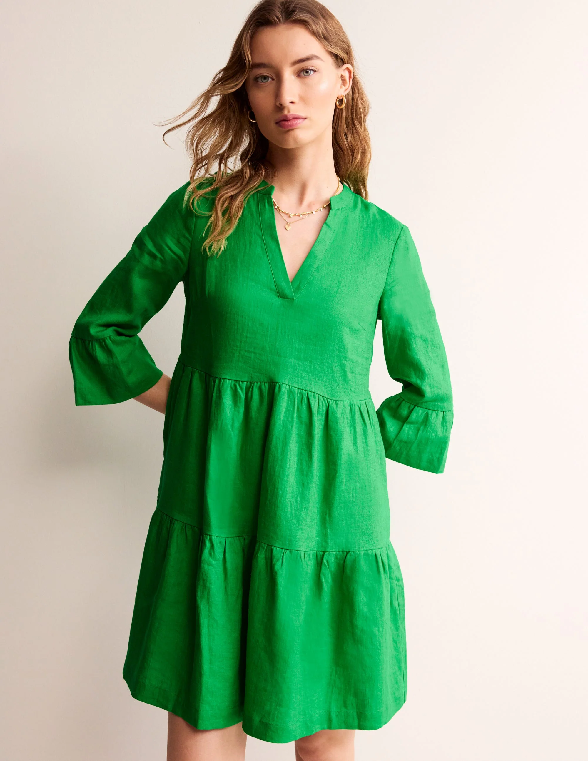 Sophia Linen Short Dress-Bright Green - Image 4