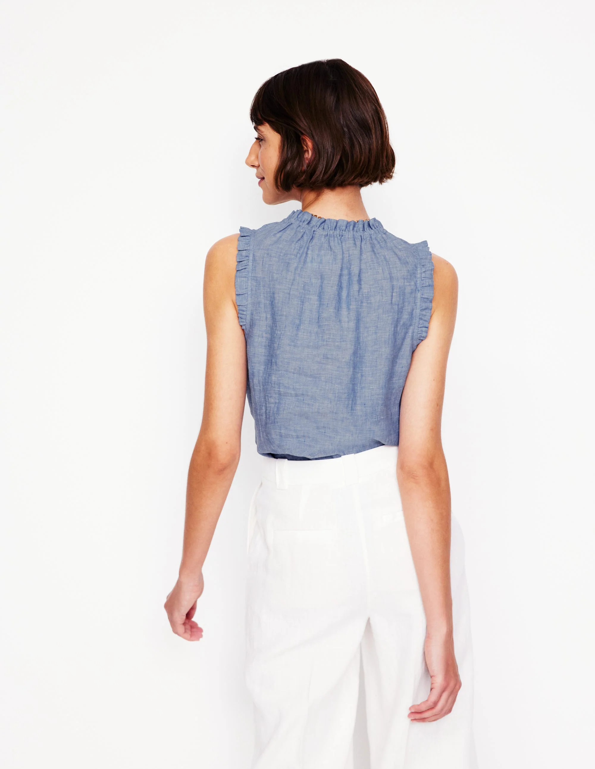 Sophie Ruffle Linen Top-Chambray - Image 3