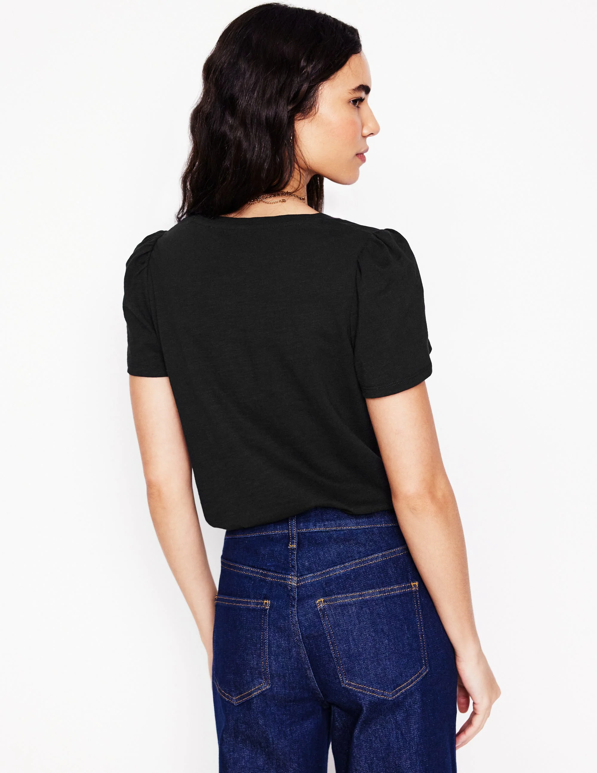 Sophie V-neck Slub T-shirt-Black - Image 3