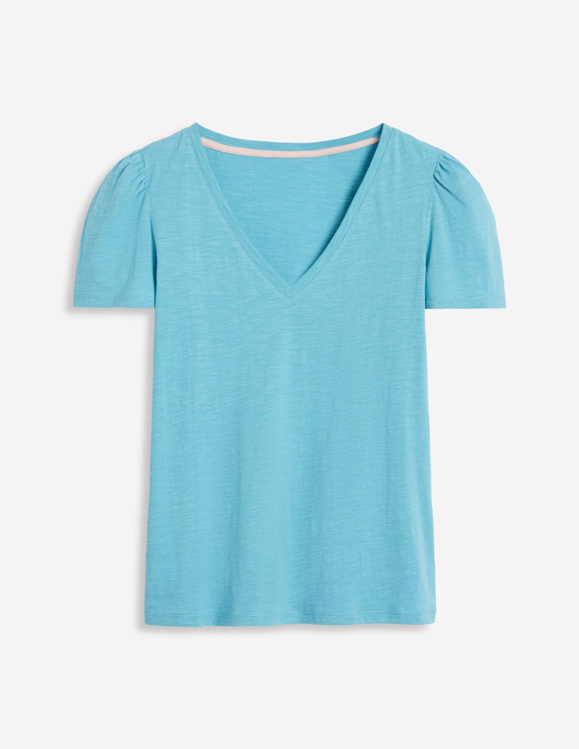 Sophie V-neck Slub T-shirt-Denim Blue, Wildflower Bouquet - Image 5