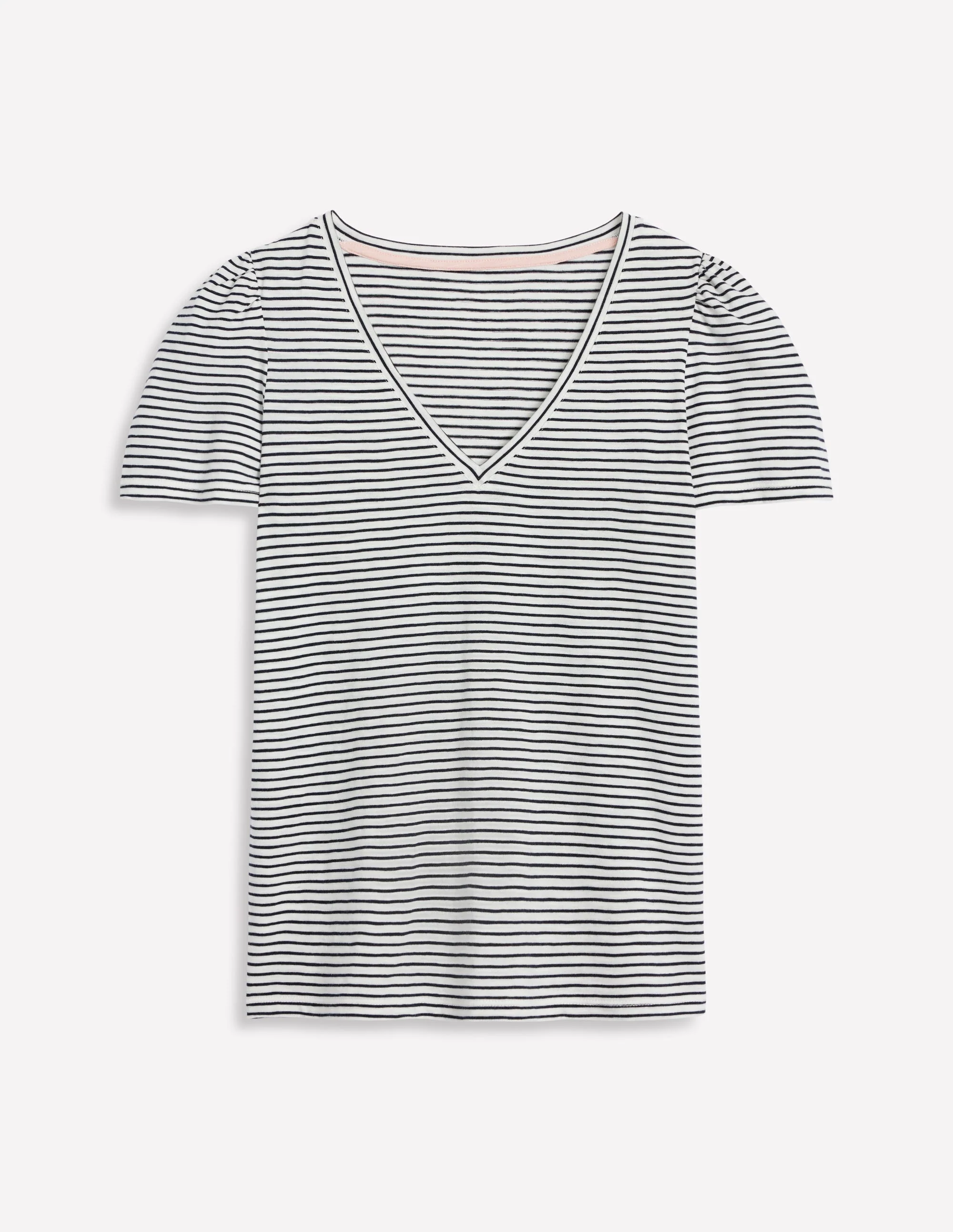 Sophie V-neck Slub T-shirt-Ivory, Navy Stripe - Image 6