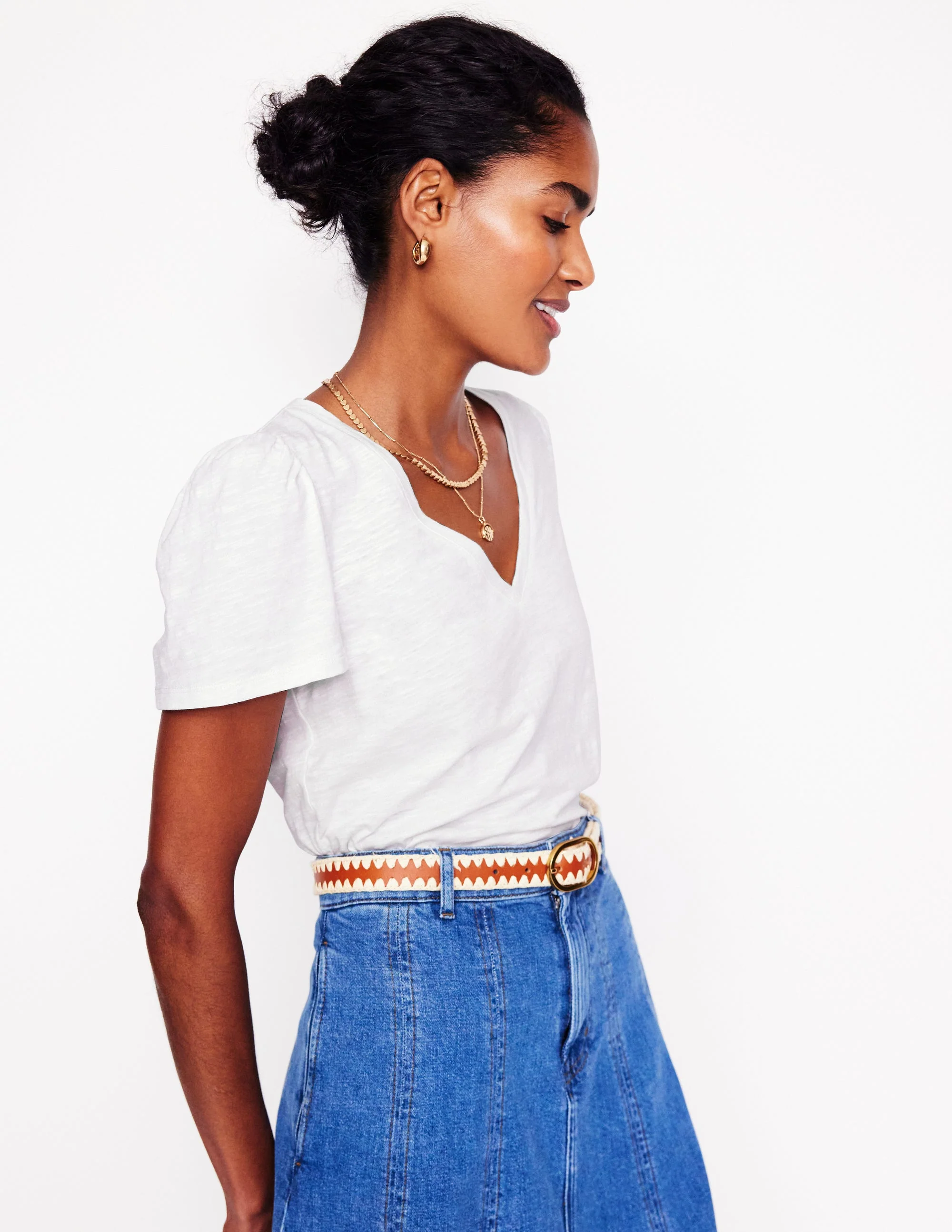 Sophie V-neck Slub T-shirt-White - Image 4