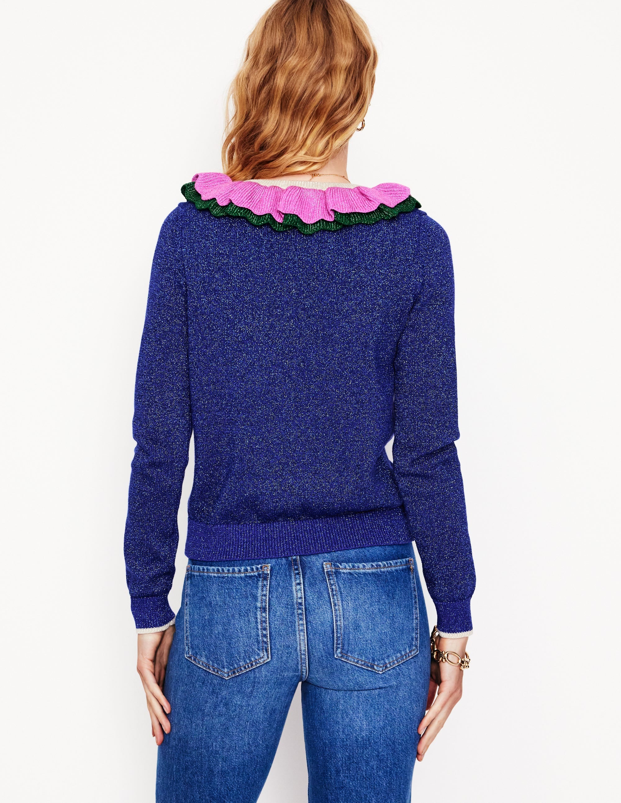 Sparkly Collared Cardigan-Navy - Image 3