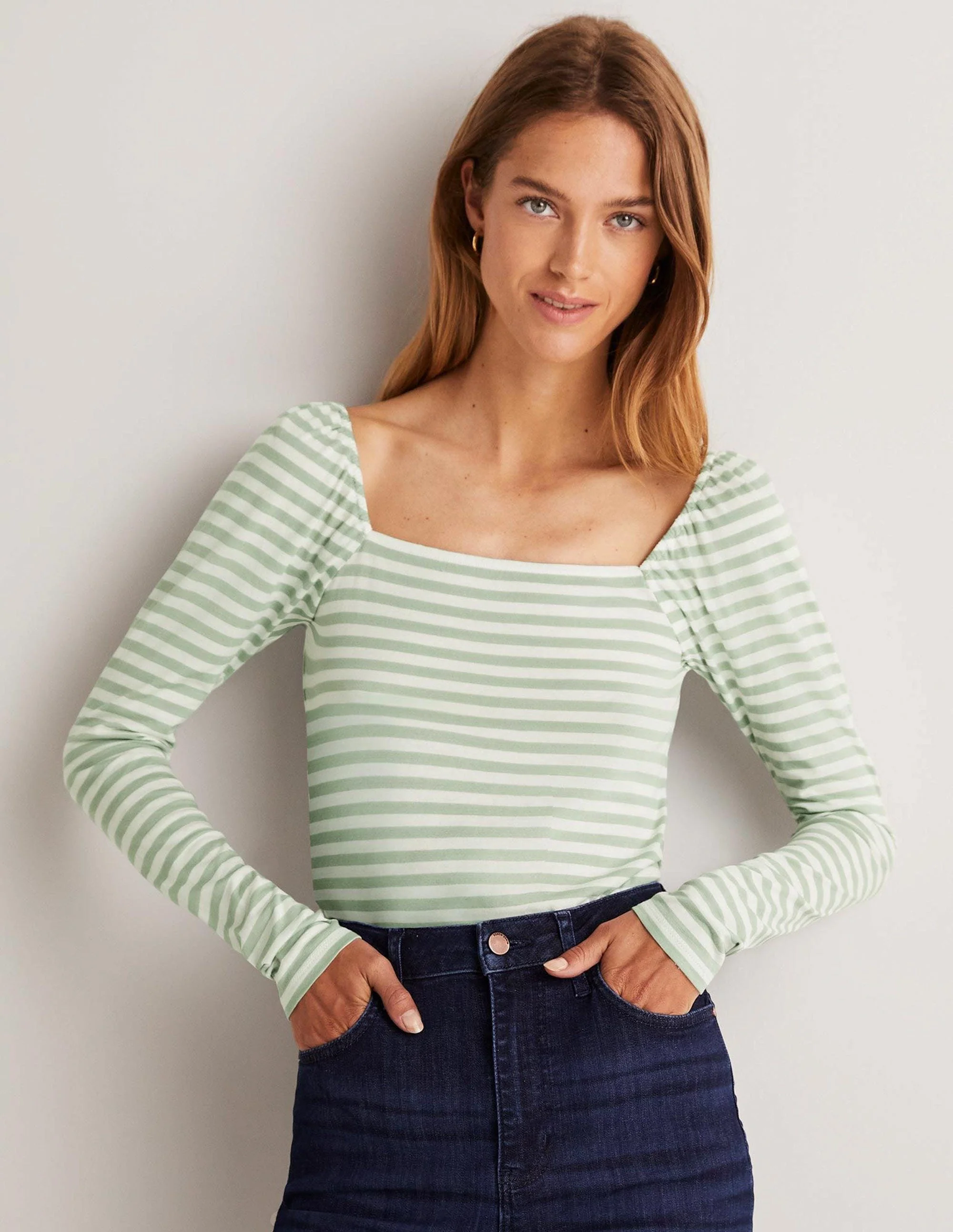 Square Neck Jersey Top-Jadeite Green