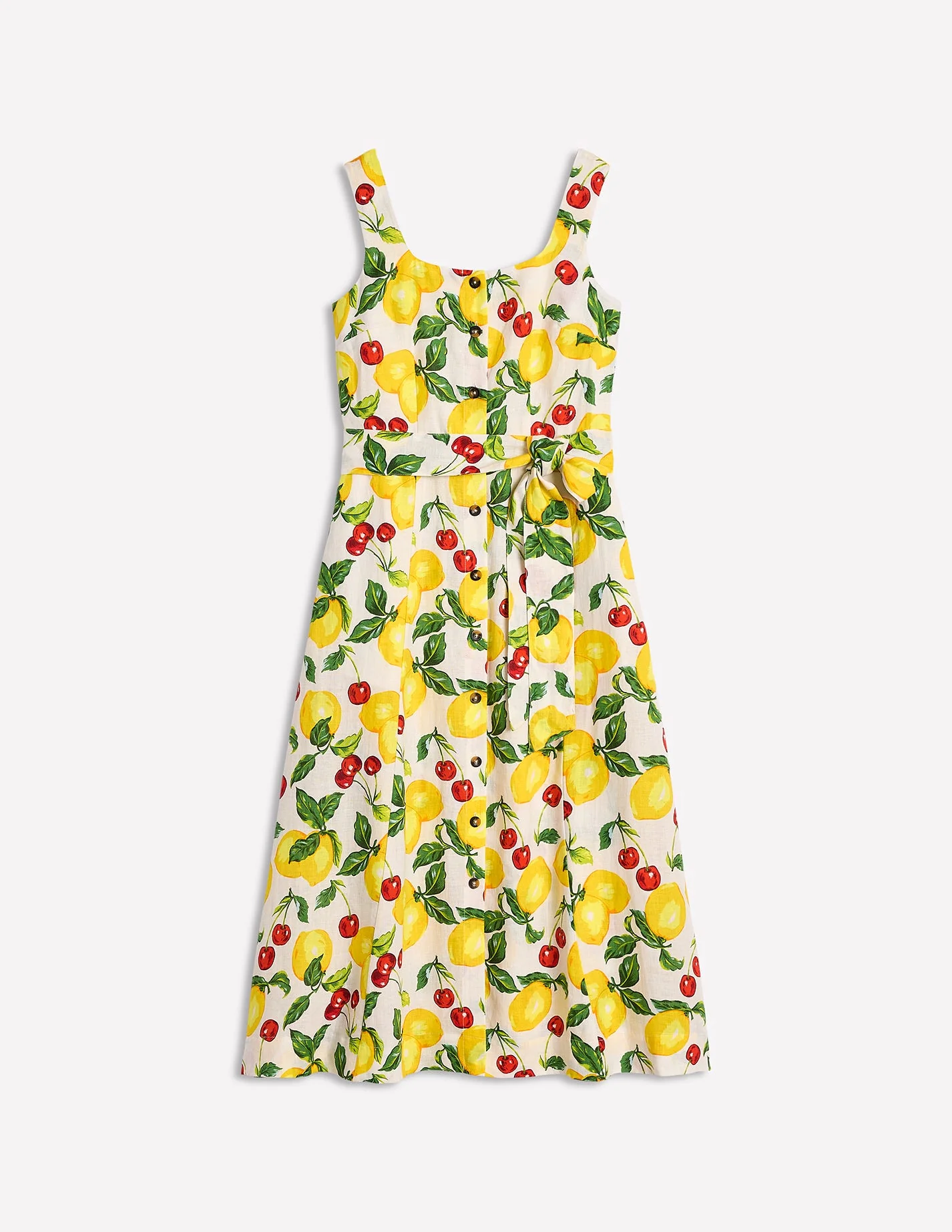 Square Neck Linen Midi Dress-Ivory, Cherries and Lemons - Image 8