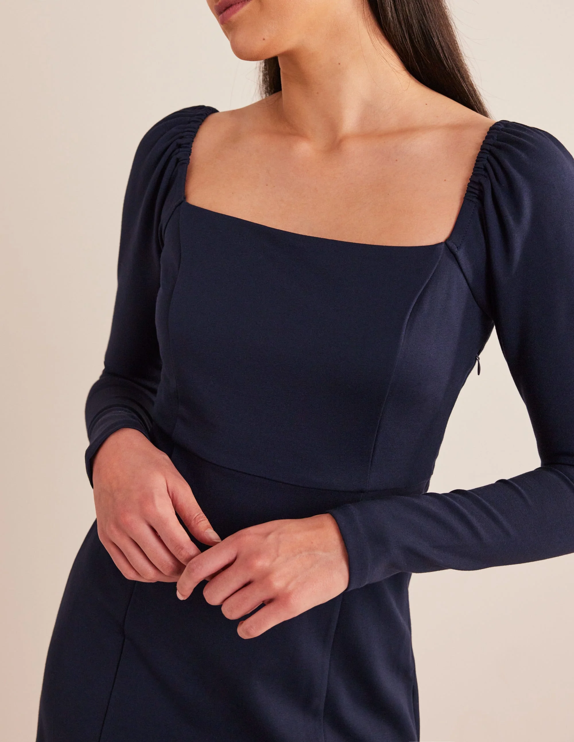 Square Neck Mini Jersey Dress-Navy - Image 4