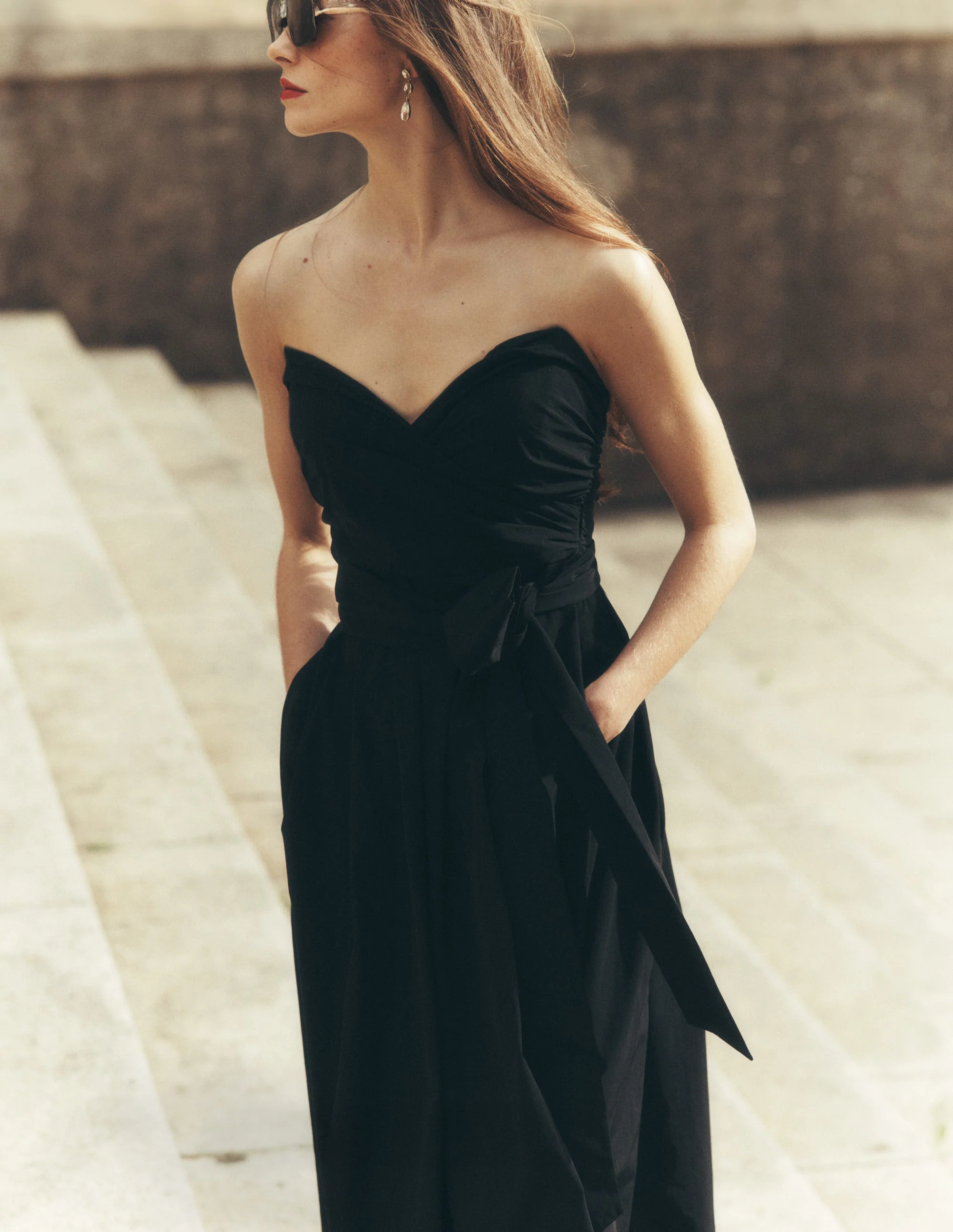 Strapless Taffeta Dress-Black - Image 6