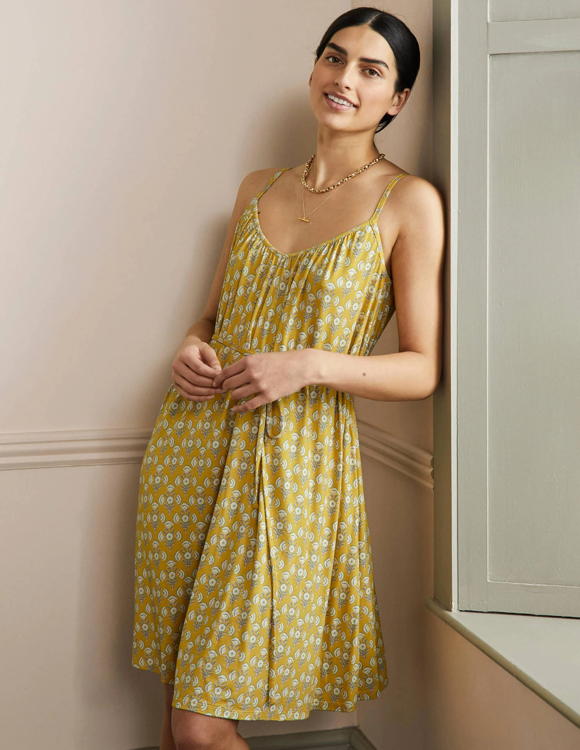 Strappy Jersey Dress-Olive Oil, Poppy Geo