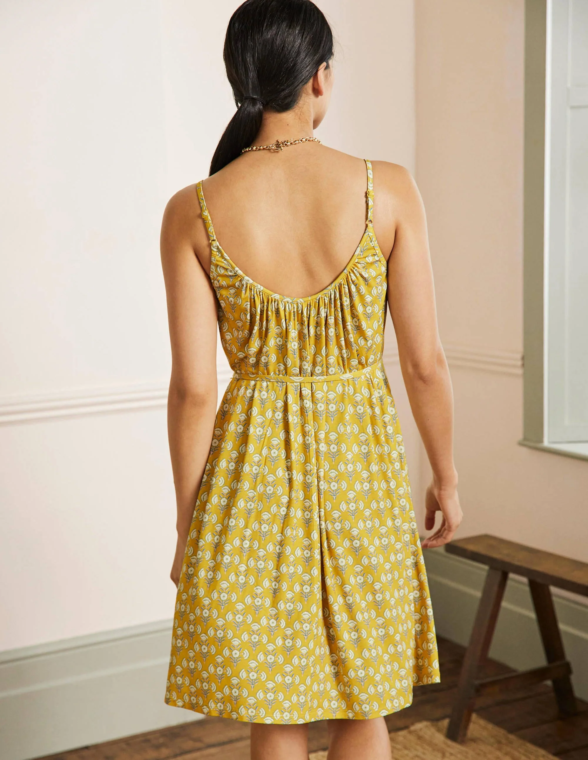 Strappy Jersey Dress-Olive Oil, Poppy Geo - Image 3