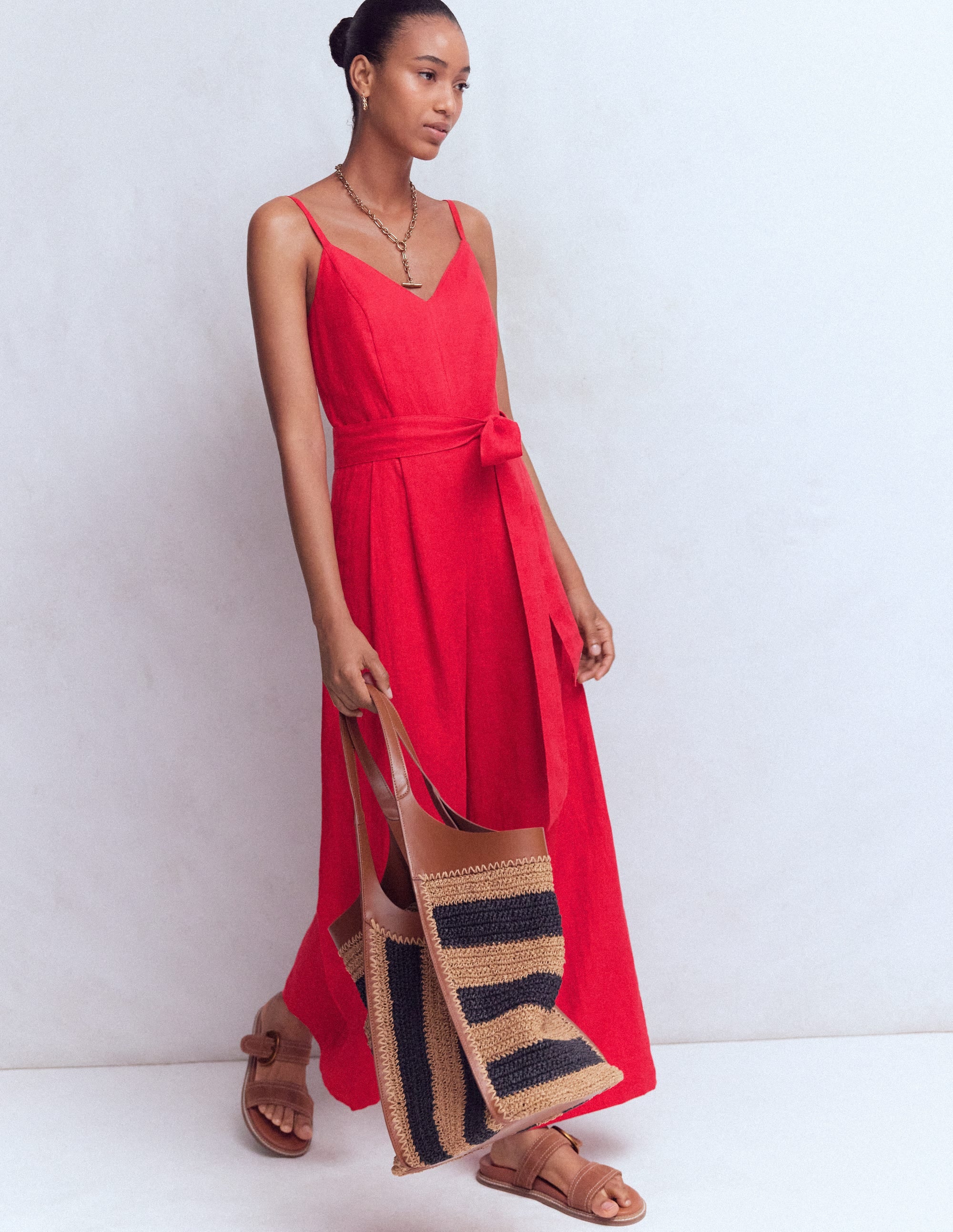 Strappy Linen Jumpsuit-Salsa - Image 5