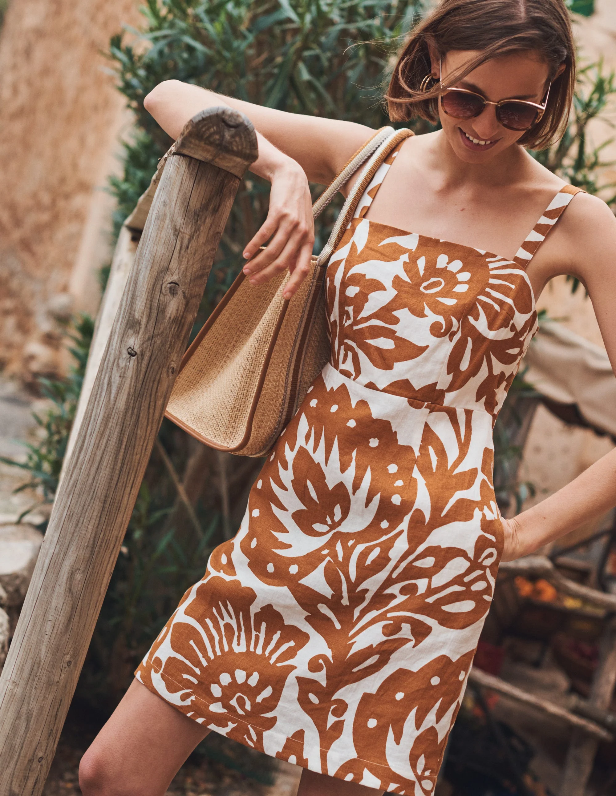 Strappy Linen Mini Dress-Pumpkin, Oak Terrace - Image 5