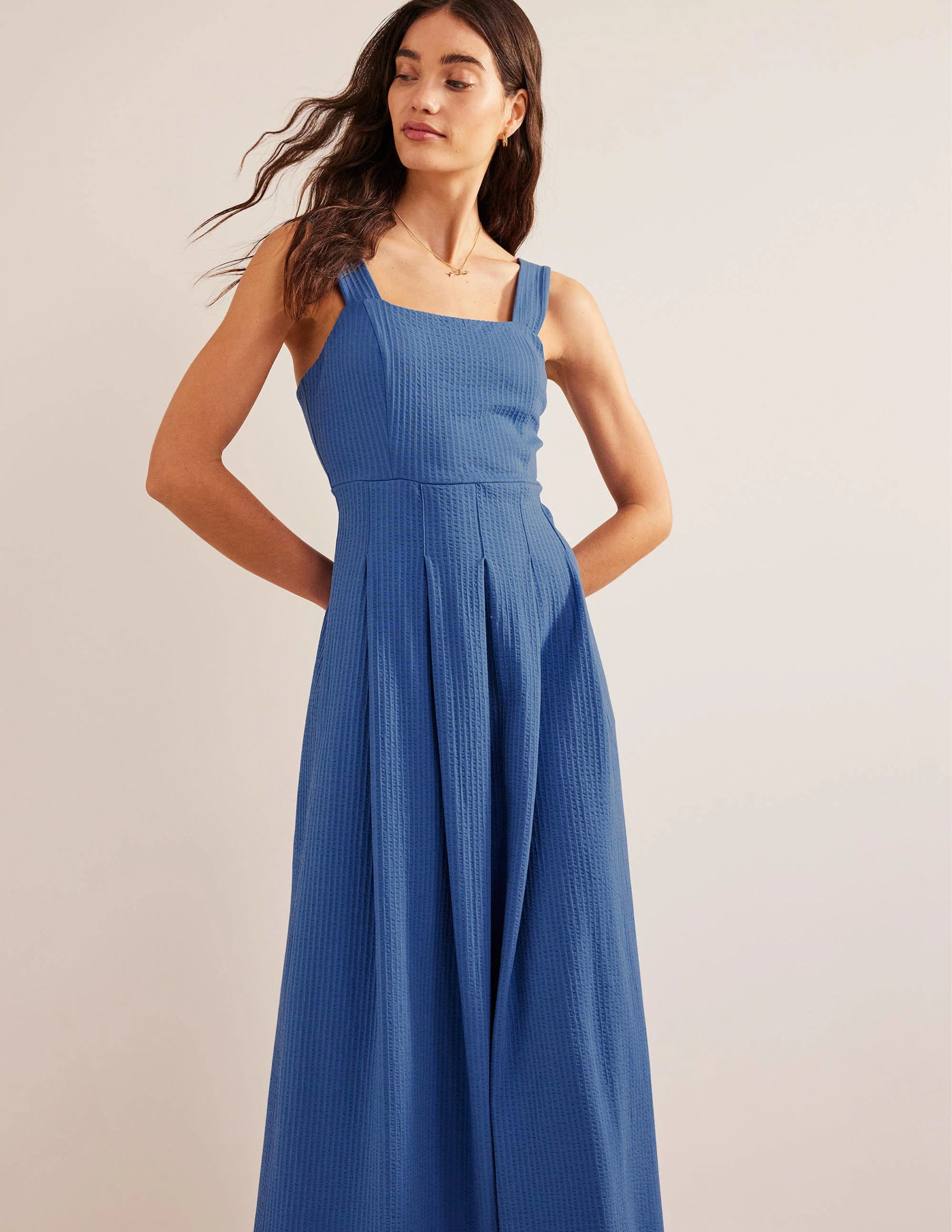 Strappy Seersucker Midi Dress-Porcelain Blue - Image 4