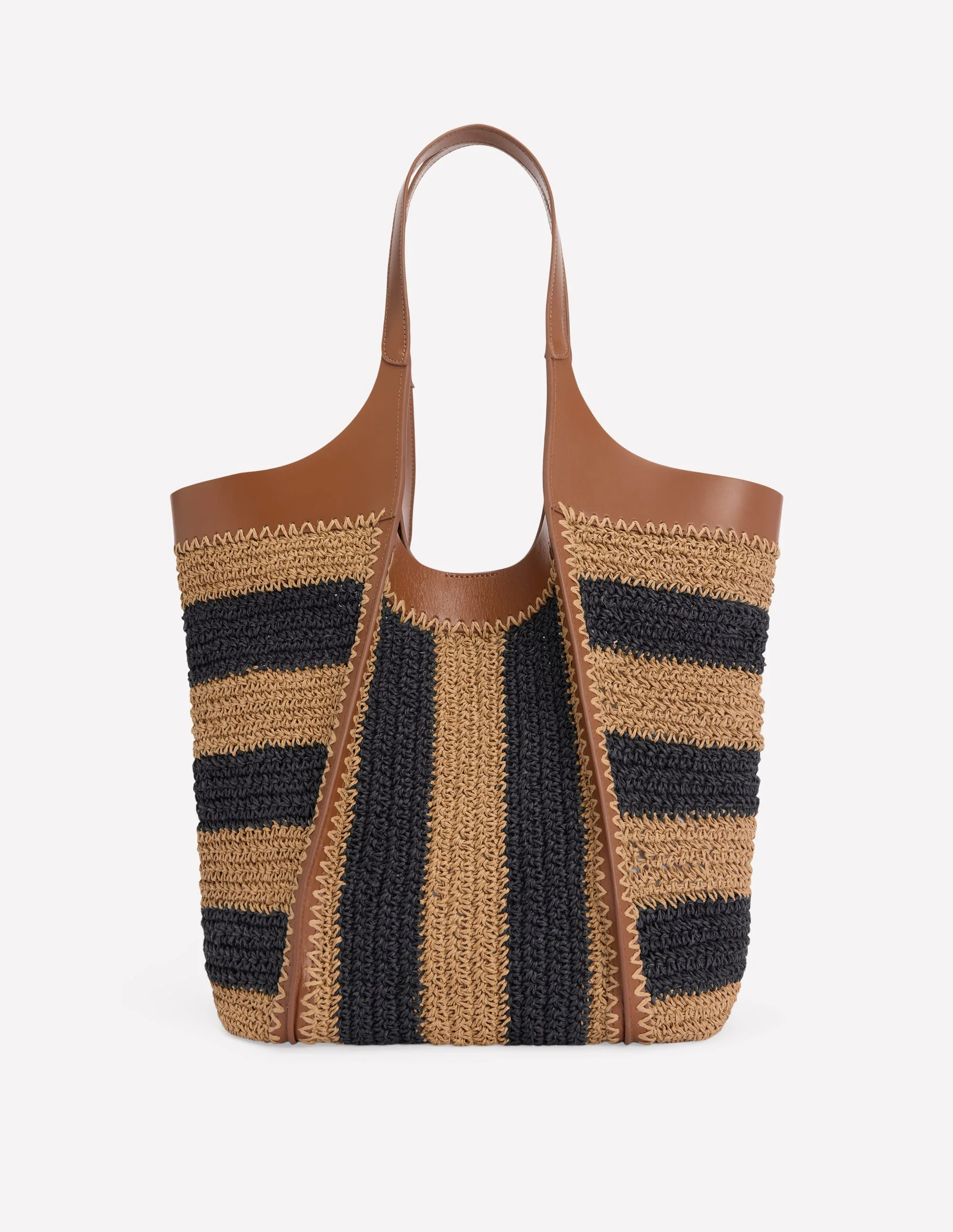 Straw Tote-Navy/Natural Stripe