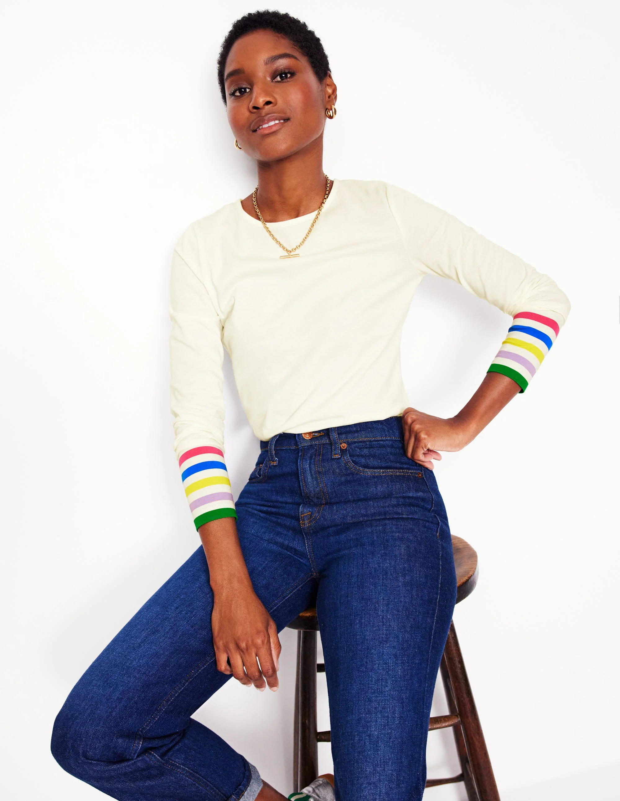 Stripe Cuff Top-Ivory Rainbow Stripe Cuff - Image 4