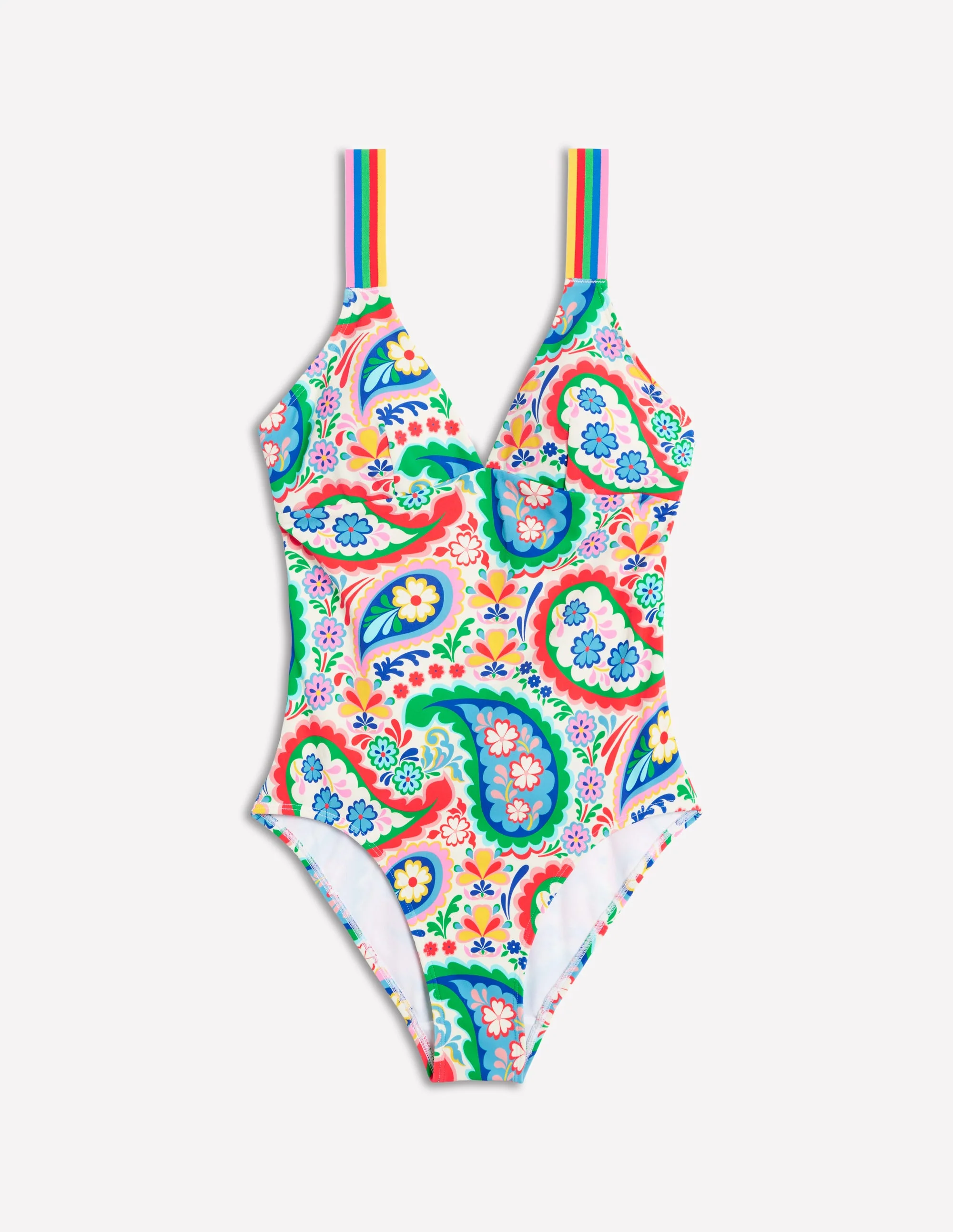 Stripe Trim Swimsuit-Multi, Meadow Paisley - Image 7
