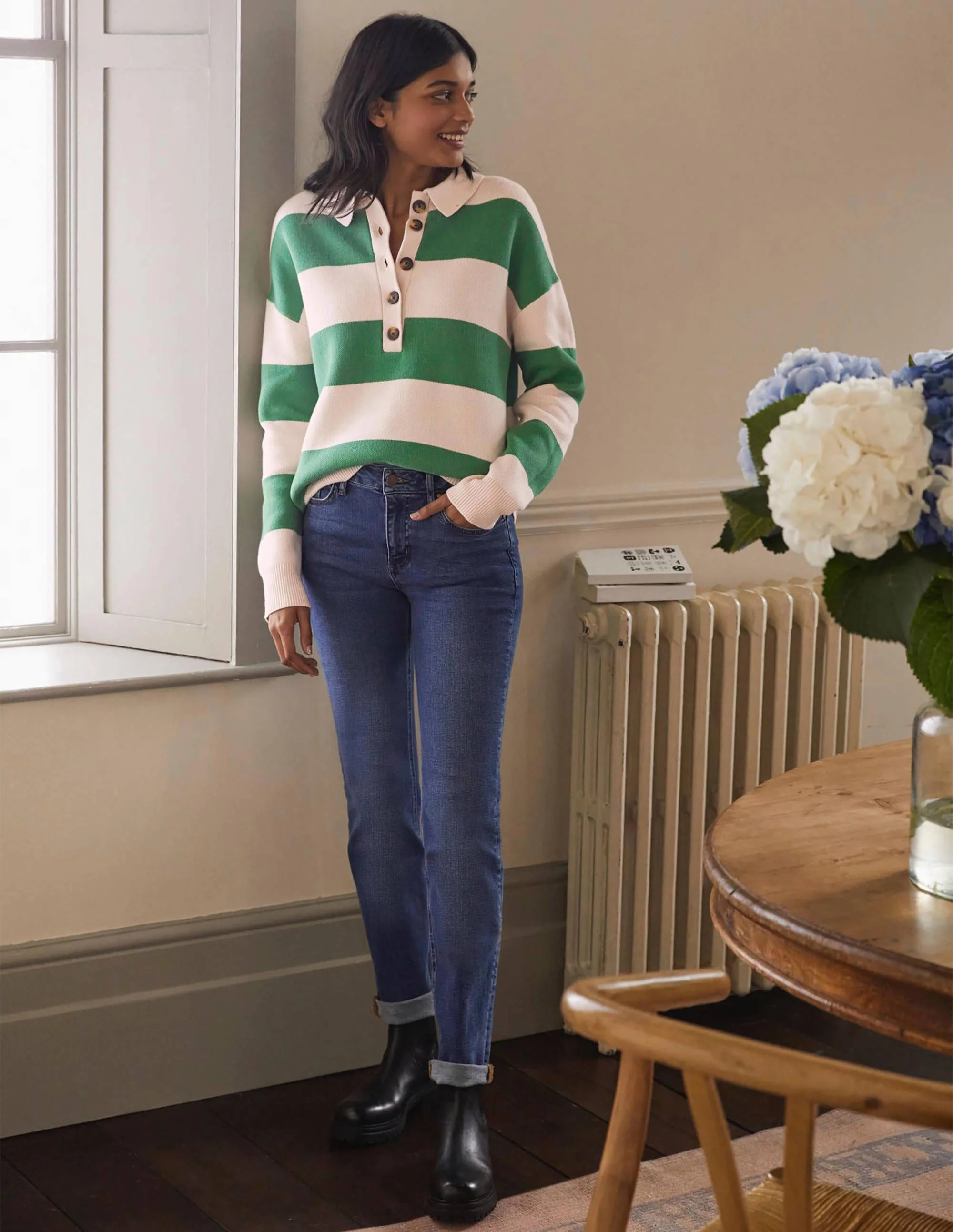 Striped Knitted Rugby Sweater-Milkshake and Irish Green - Image 4