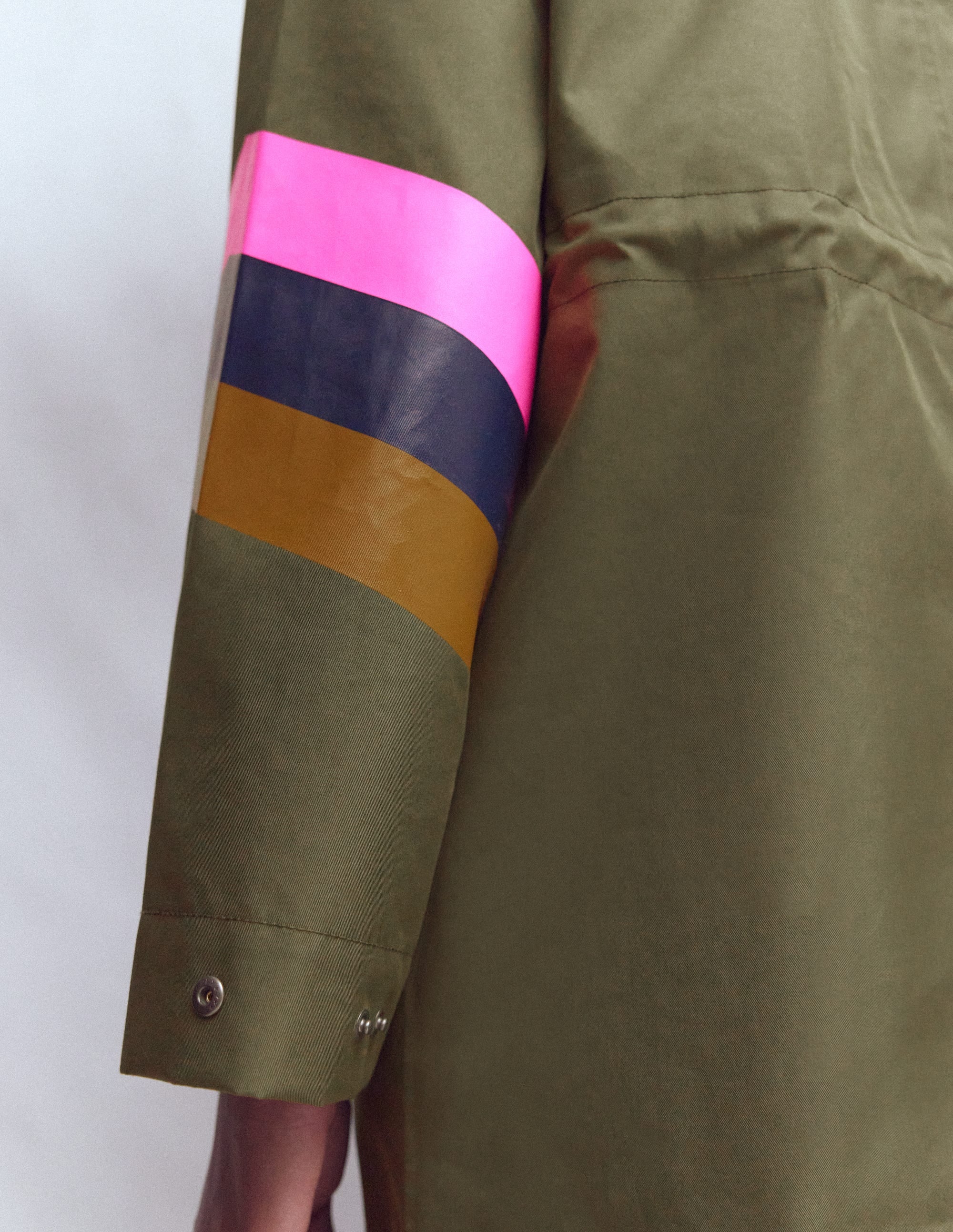 Striped Longline Rain Mac-Woodland Green Stripe - Image 3