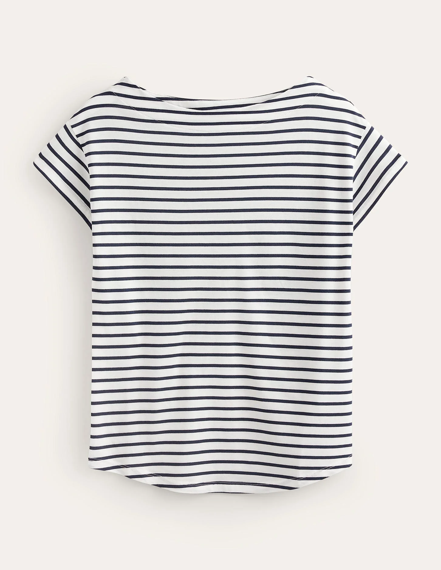 Supersoft Boat Neck T-Shirt-Ivory, Navy Stripe - Image 5