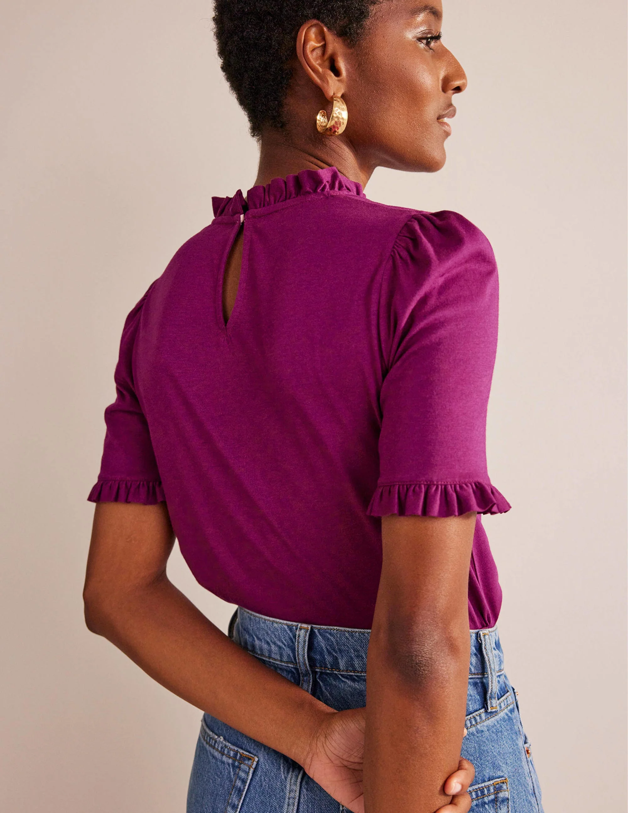 Supersoft Frill Detail T-shirt-Damson Berry - Image 3